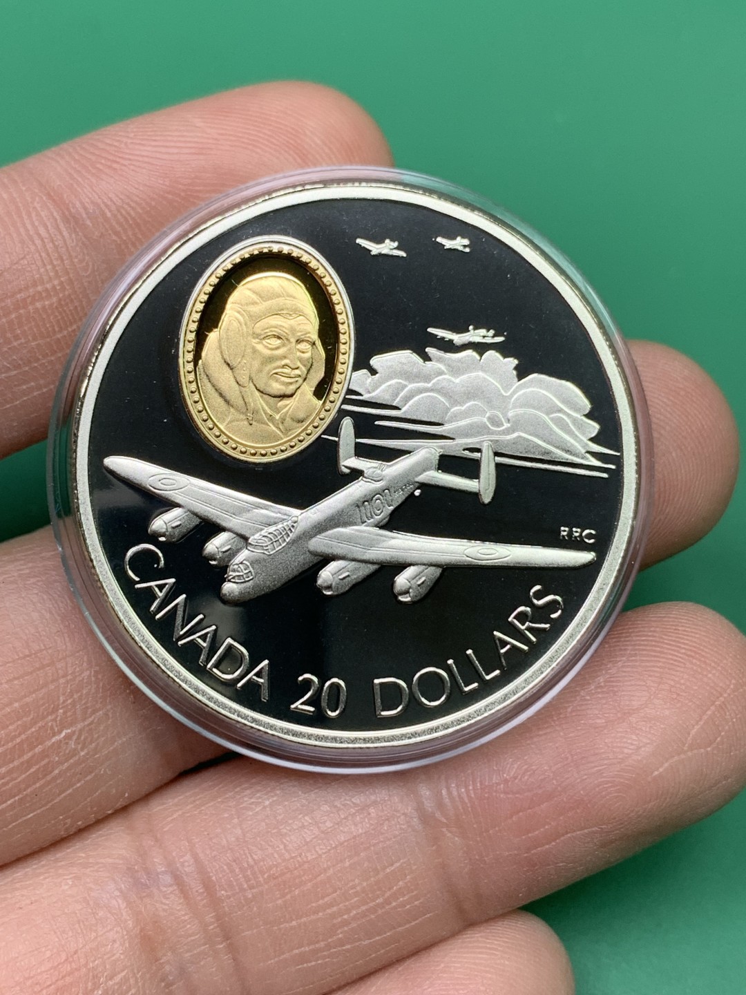 《竞宝斋》第151场-周日，周一，周四 3场 (全场包邮) 原盒 加拿大1990年 飞机系列20美元 镀金大银币 31.1克