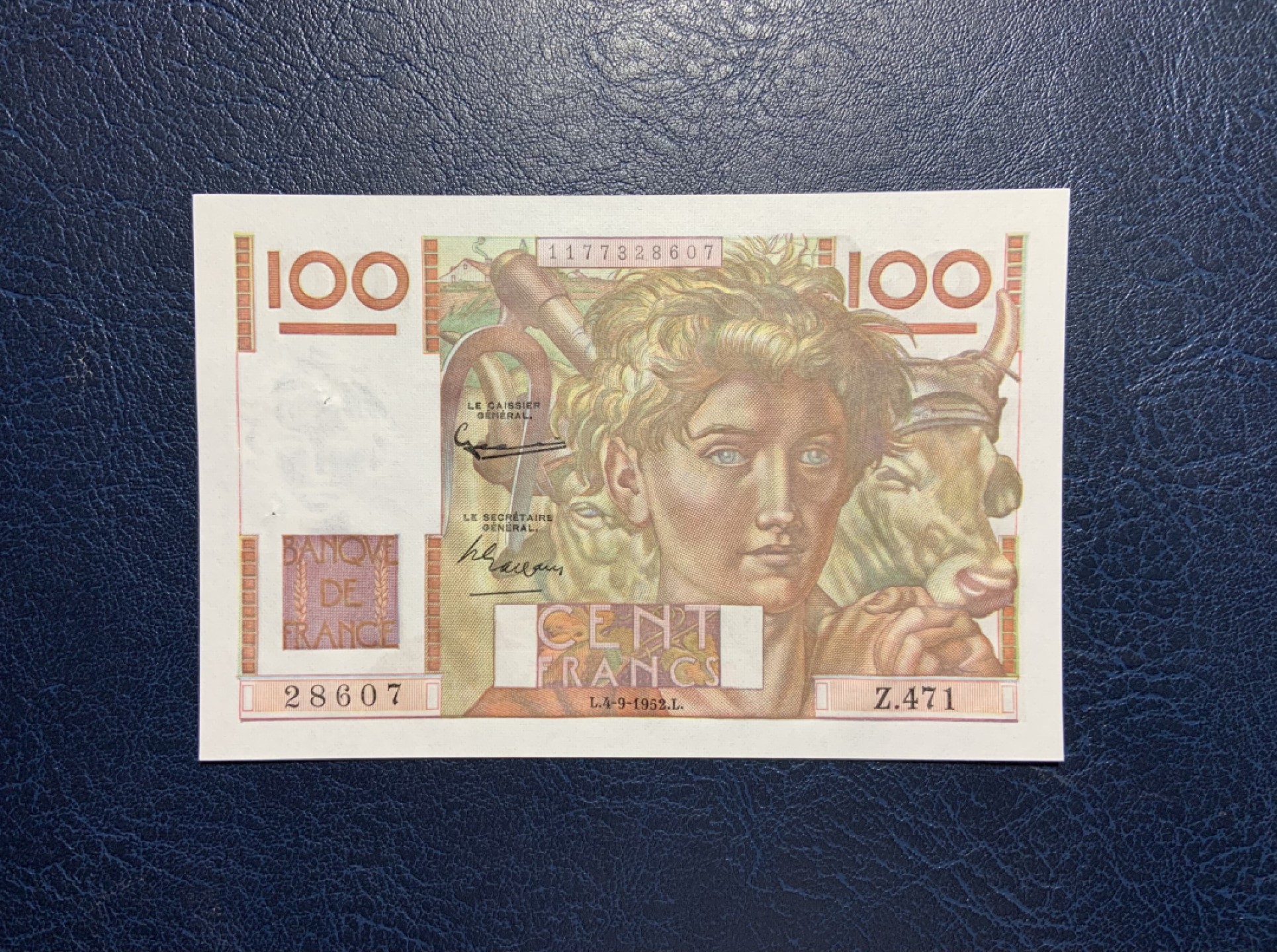 收藏联盟Quantum Auction 第248期拍卖 法国1952年100法郎 品相UNC- 有针孔