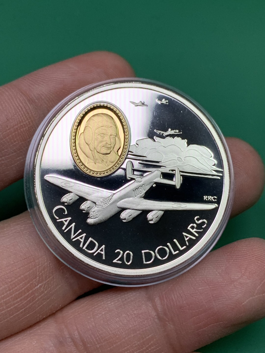 《竞宝斋》第151场-周日，周一，周四 3场 (全场包邮) 原盒 加拿大1990年 飞机系列20美元 镀金大银币 31.1克