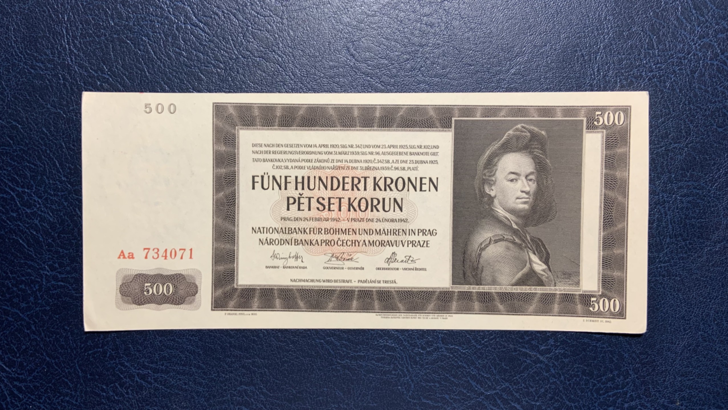 收藏联盟Quantum Auction 第248期拍卖 波西米亚和摩拉维亚1942年500克朗 品相UNC-  Aa冠 实票