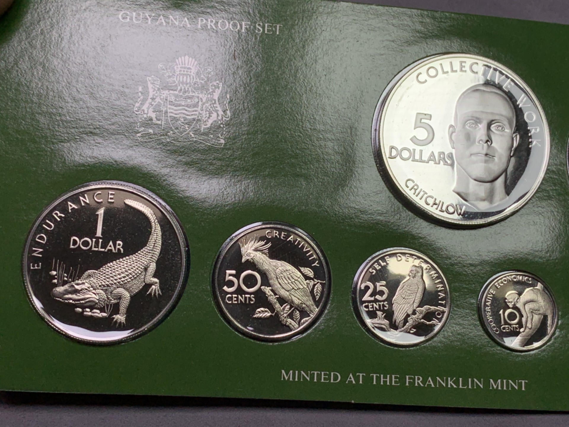 《竞宝斋》第151场-周日，周一，周四 3场 (全场包邮) 原盒 圭亚那 1976年 八枚套精制币 其中最大两枚5和10元是银币