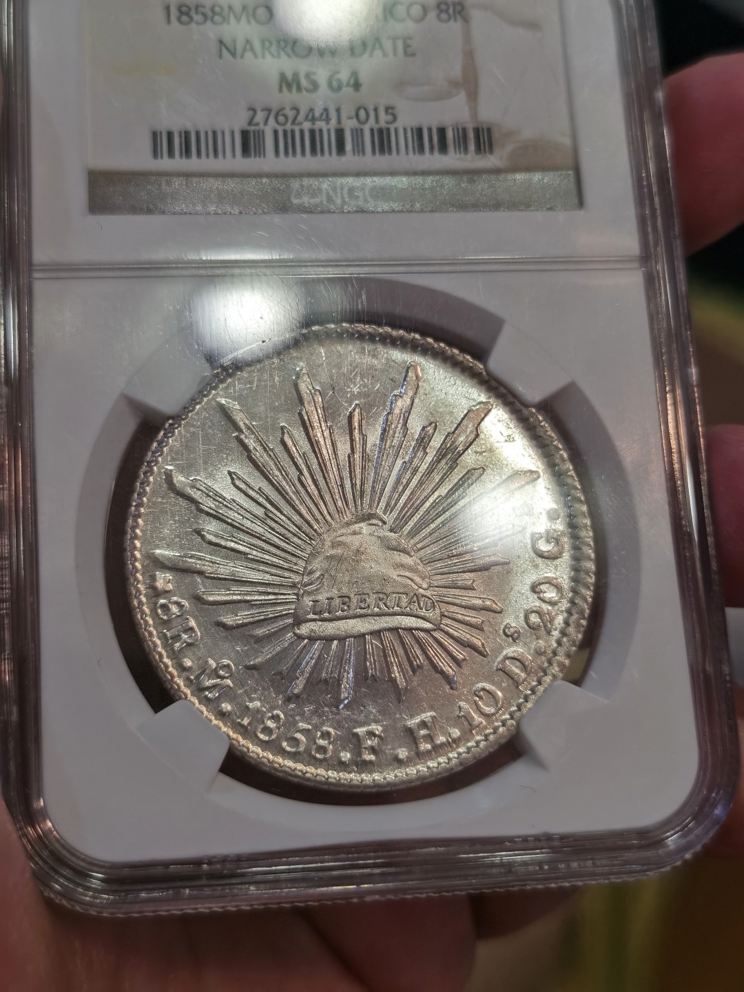 博洋堂世界钱币拍卖第022期（全场包邮） NGC MS64 墨西哥1858年MO FH版花边鹰洋 镜面感十足 N早期评级没给PL 但状态可PK所有PL鹰洋