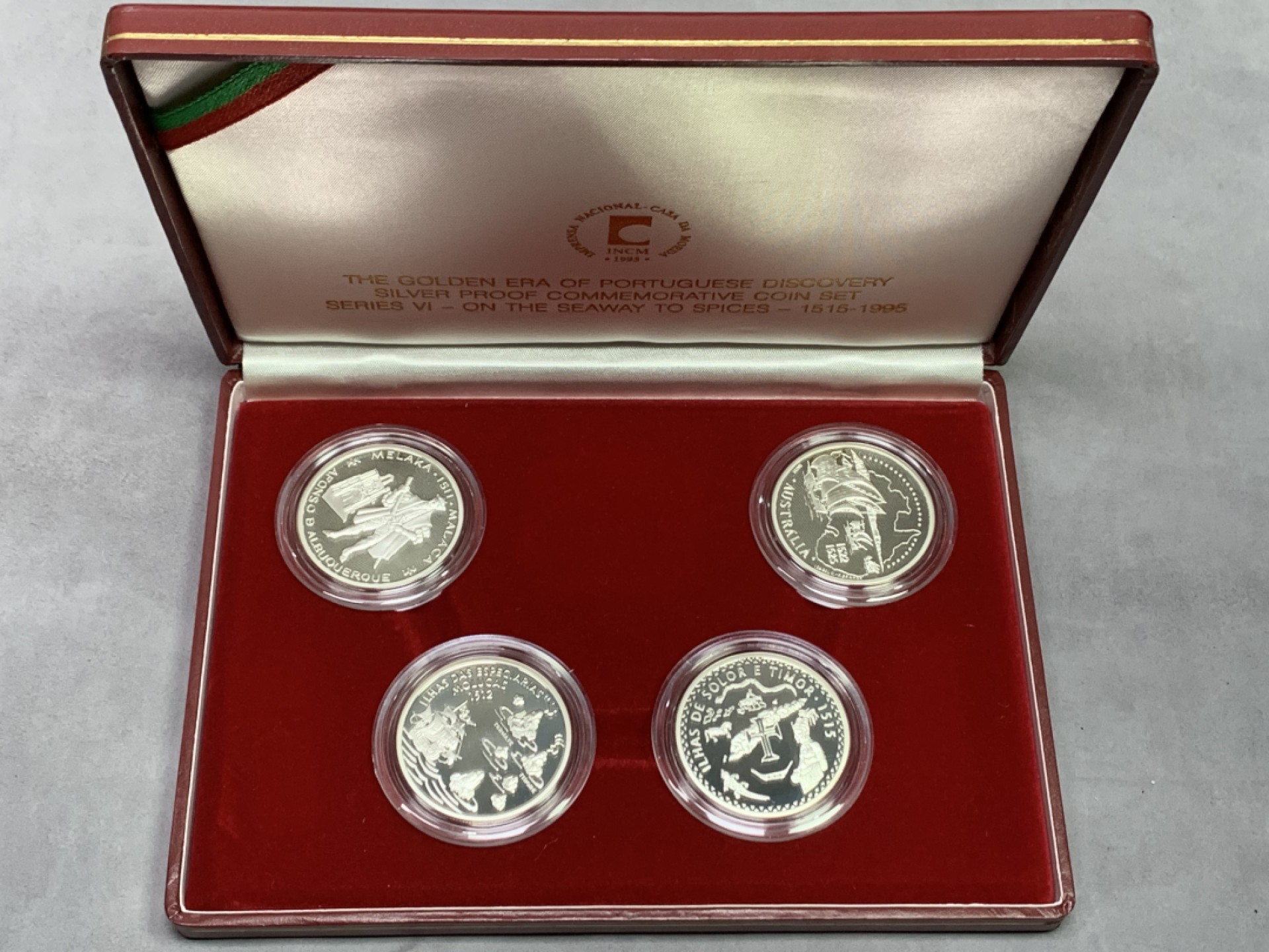 《竞宝斋》第151场-周日，周一，周四 3场 (全场包邮) 原盒 葡萄牙1995年 大航海系列 200埃斯库多 精制大银币 24.5克 四枚一组