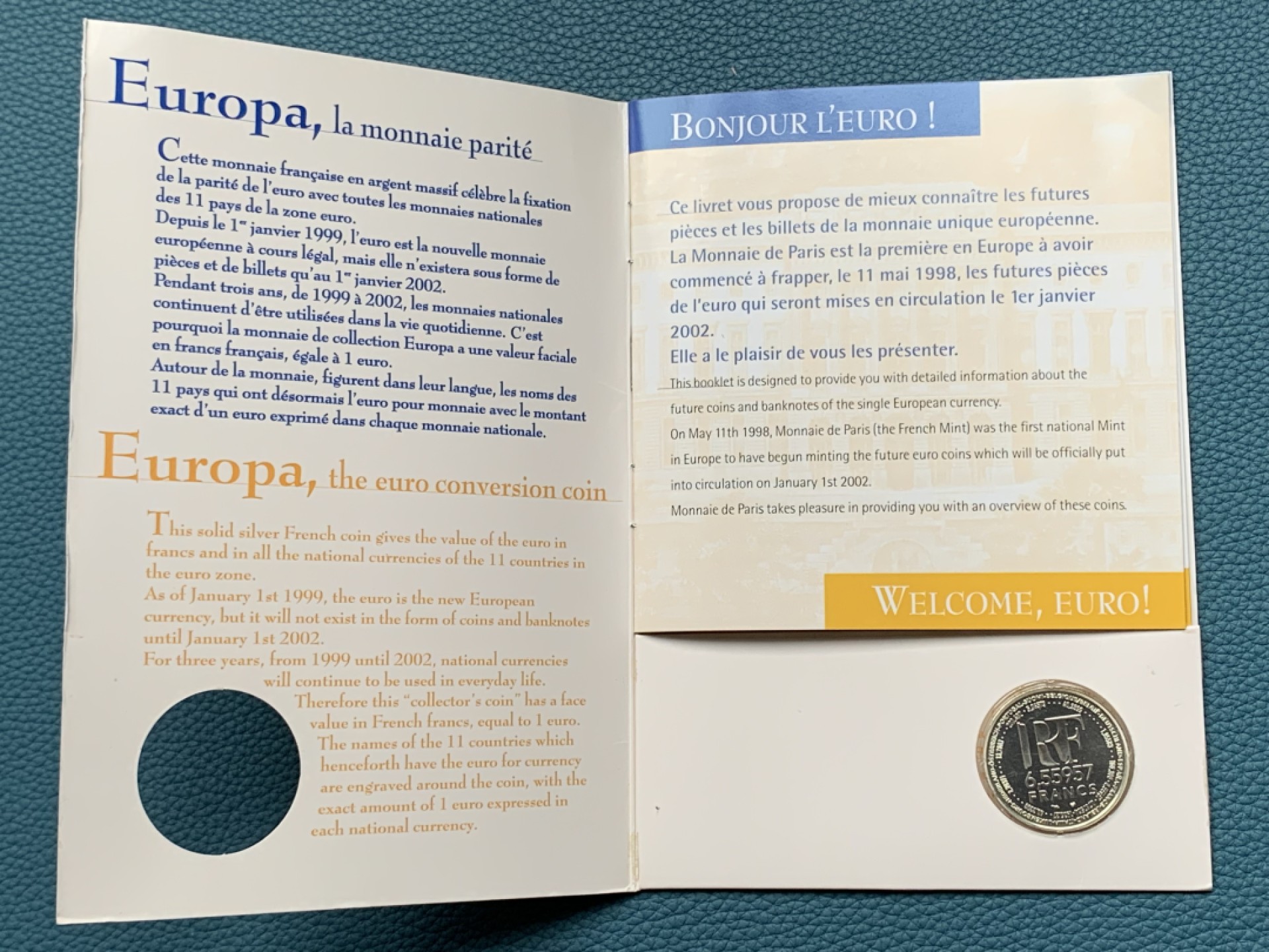 《竞宝斋》第151场-周日，周一，周四 3场 (全场包邮) 卡装 法国 1999年6.55957法郎银币 造币厂封装