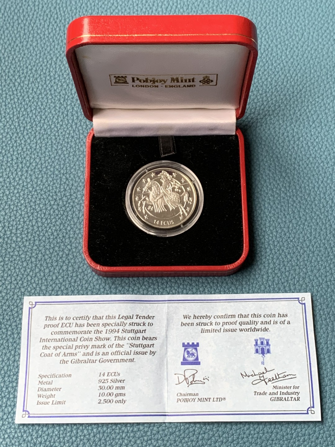 《竞宝斋》第151场-周日，周一，周四 3场 (全场包邮) 直布罗陀1994年 马剑骑士14ECU 精制大银币