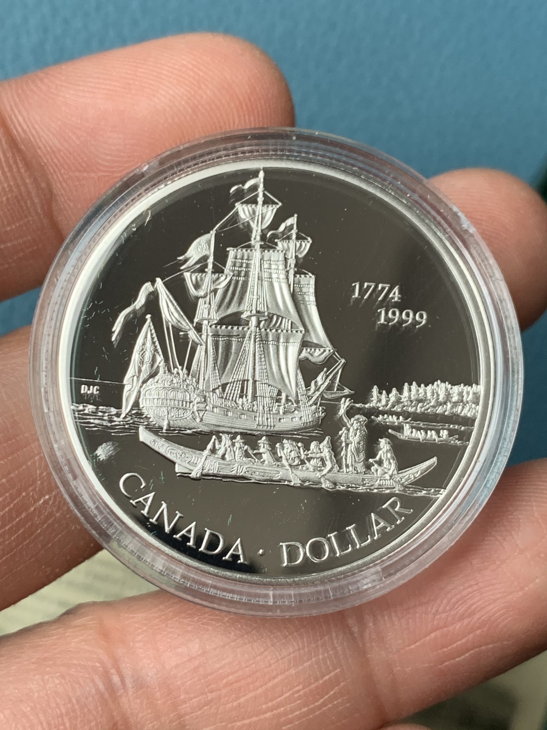 《竞宝斋》第151场-周日，周一，周四 3场 (全场包邮) 原盒 加拿大1999年 大帆船1元 精制大银币