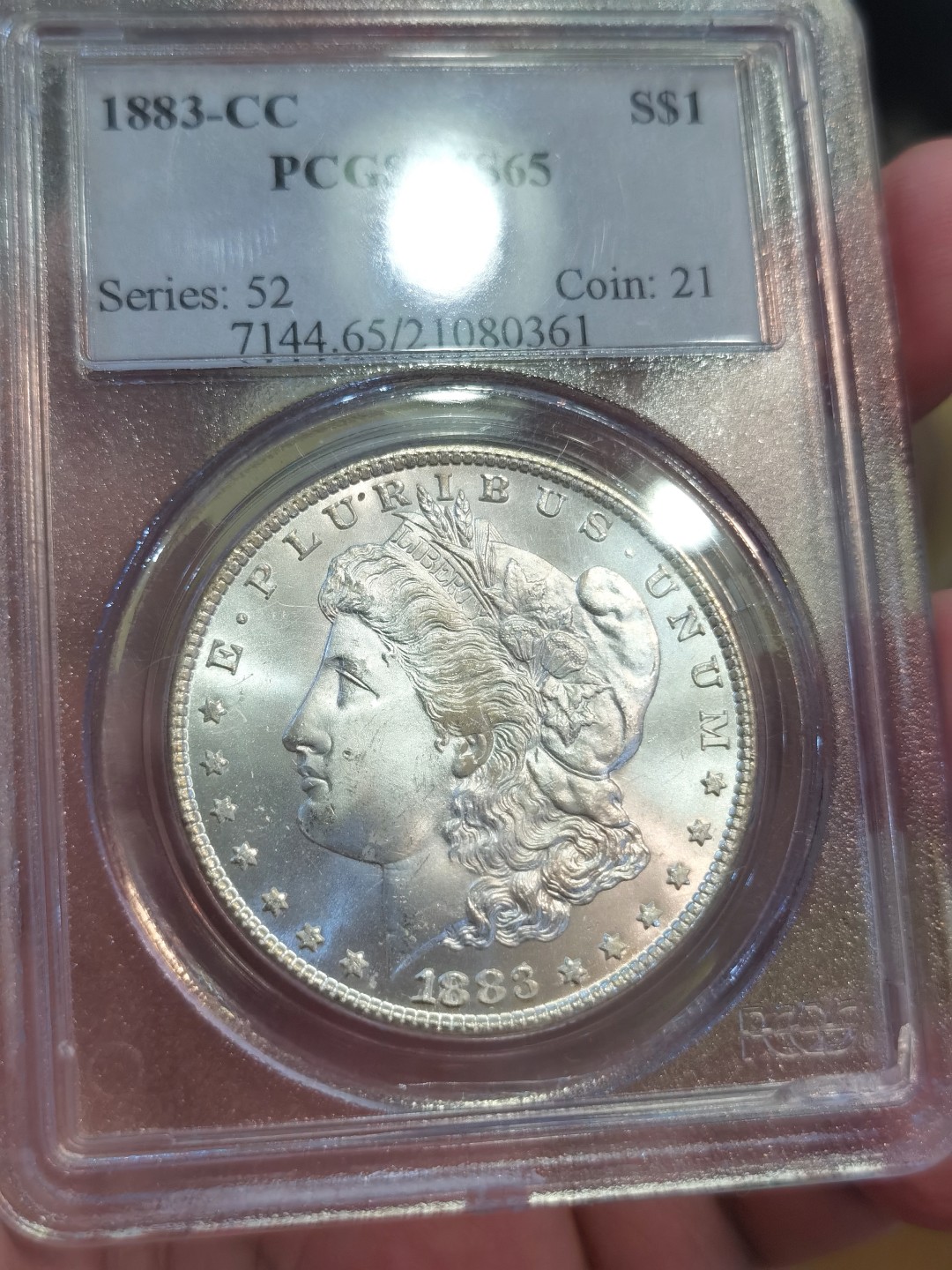 博洋堂世界钱币拍卖第022期（全场包邮） PCGS MS65 美国1883年CC厂摩根大银币 稀少卡森厂 丝滑底板 完美状态 2月份ha同分刚刚成交840美金不含邮费 