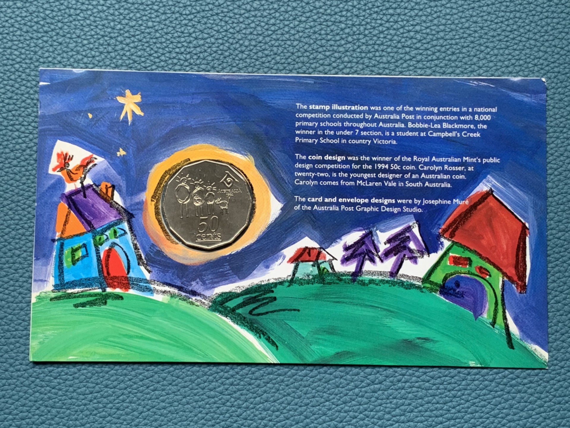 《竞宝斋》第151场-周日，周一，周四 3场 (全场包邮) 卡装 澳大利亚1994年 50分 儿童纪念镍币 带信封和邮票