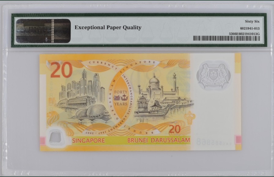 收藏联盟Quantum Auction 第248期拍卖 新加坡2007年20元货币等值纪念钞 PMG66
