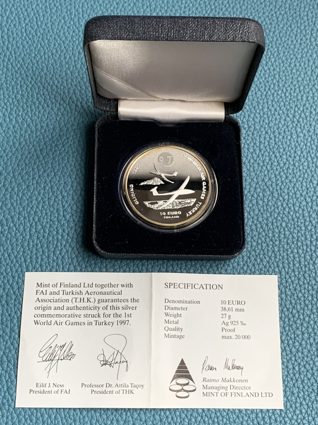《竞宝斋》第151场-周日，周一，周四 3场 (全场包邮) 芬兰1997年 土耳其航天展10欧元精制大银币