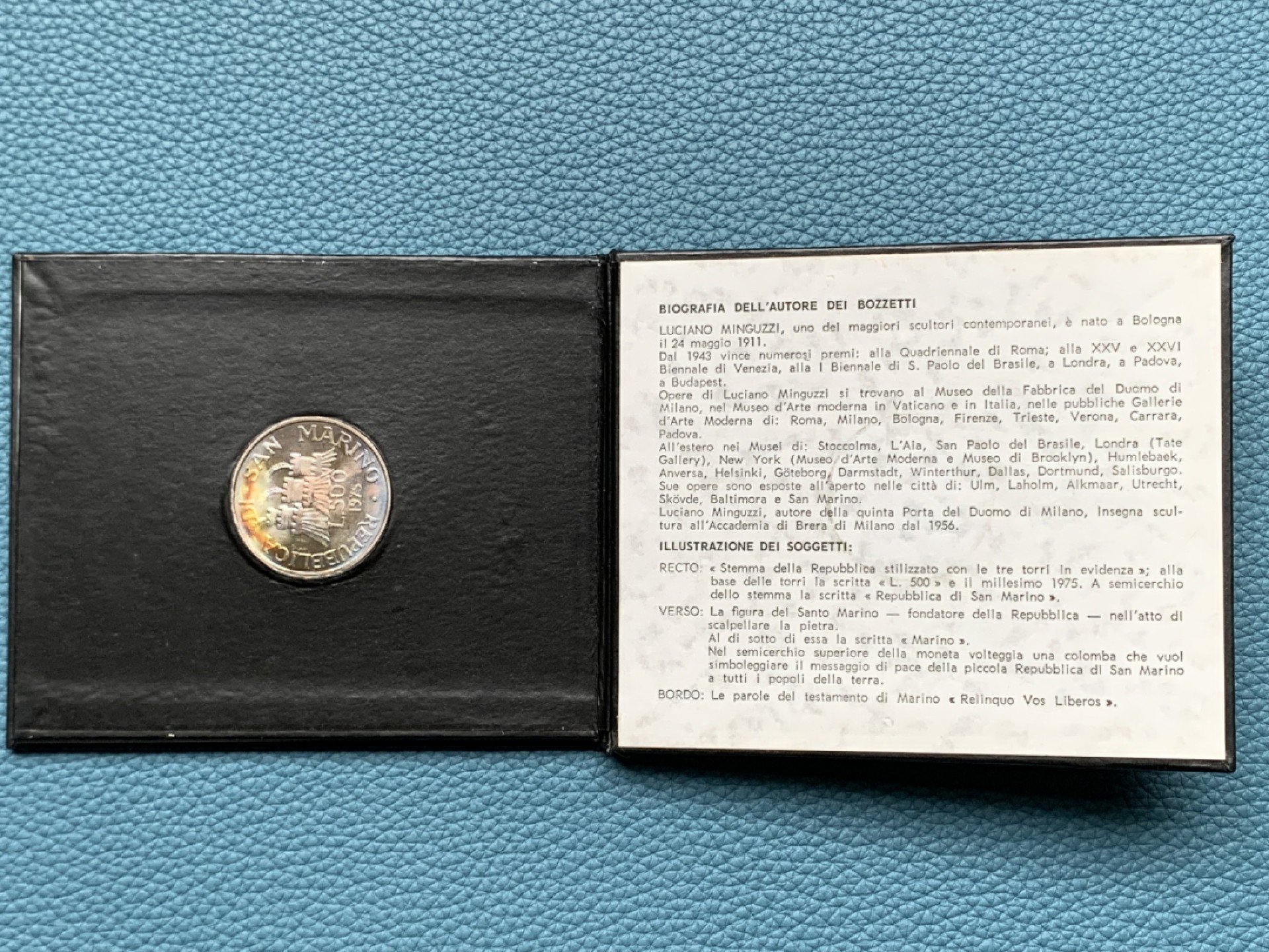 《竞宝斋》第151场-周日，周一，周四 3场 (全场包邮) 卡装 圣马力诺 1975 造币厂纪念 500里拉银币 五彩包浆