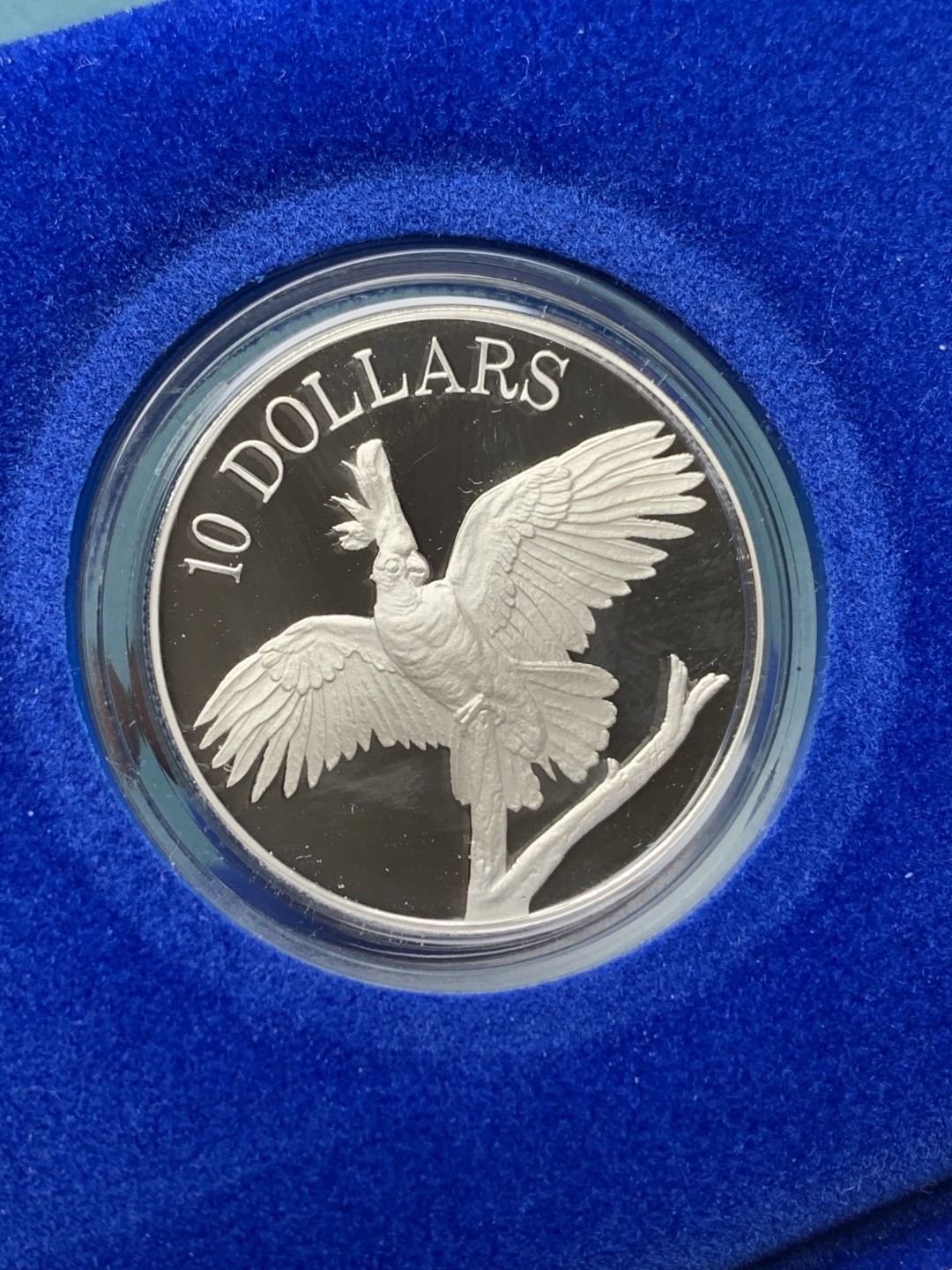 《竞宝斋》第151场-周日，周一，周四 3场 (全场包邮) 原盒 澳大利亚1990年 凤头鹦鹉10元 精制大银币 