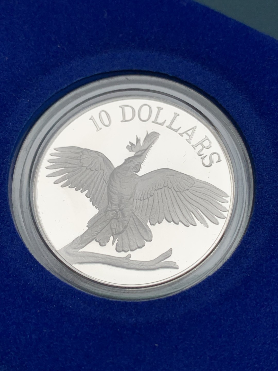 《竞宝斋》第151场-周日，周一，周四 3场 (全场包邮) 原盒 澳大利亚1990年 凤头鹦鹉10元 精制大银币 