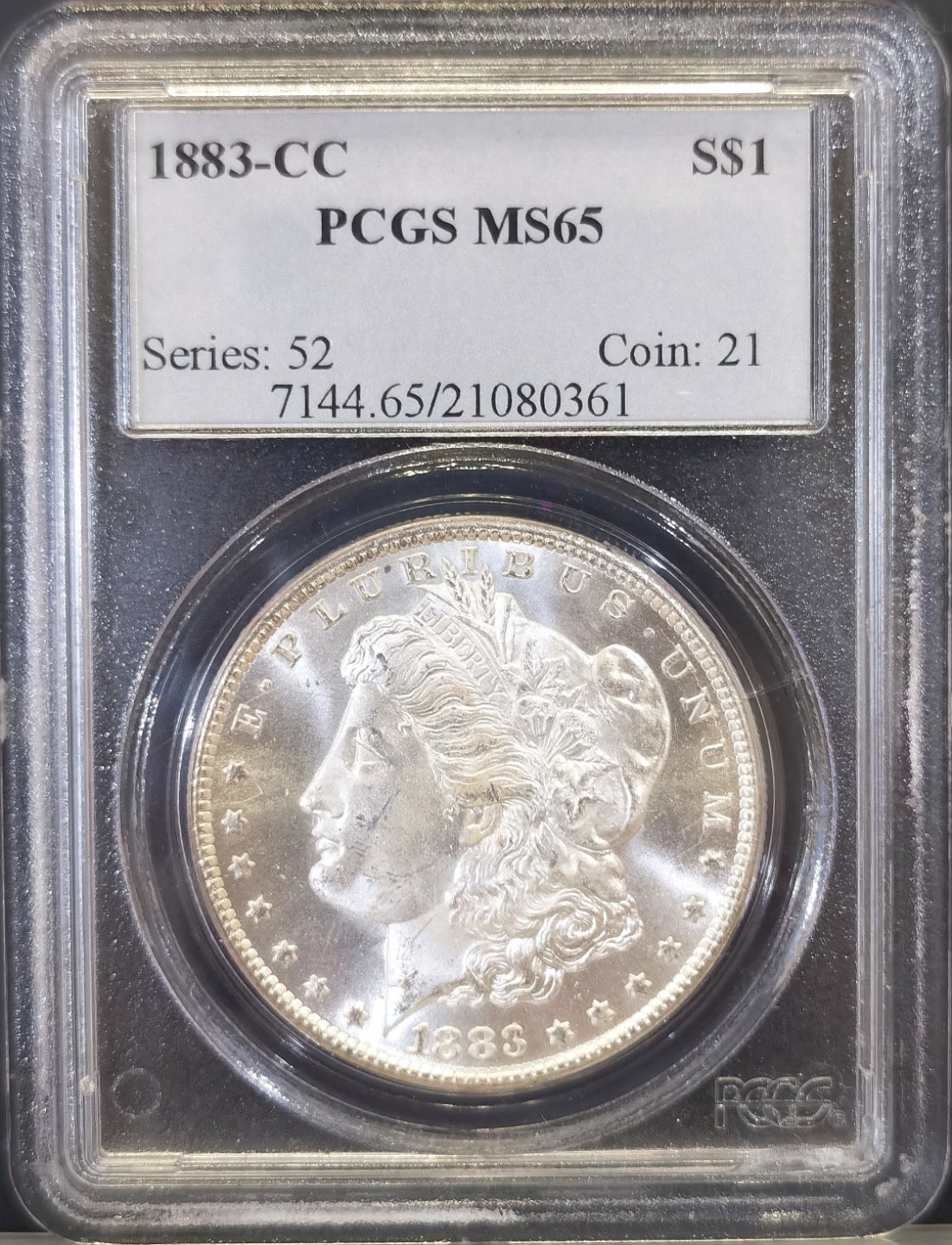 博洋堂世界钱币拍卖第022期（全场包邮） PCGS MS65 美国1883年CC厂摩根大银币 稀少卡森厂 丝滑底板 完美状态 2月份ha同分刚刚成交840美金不含邮费 