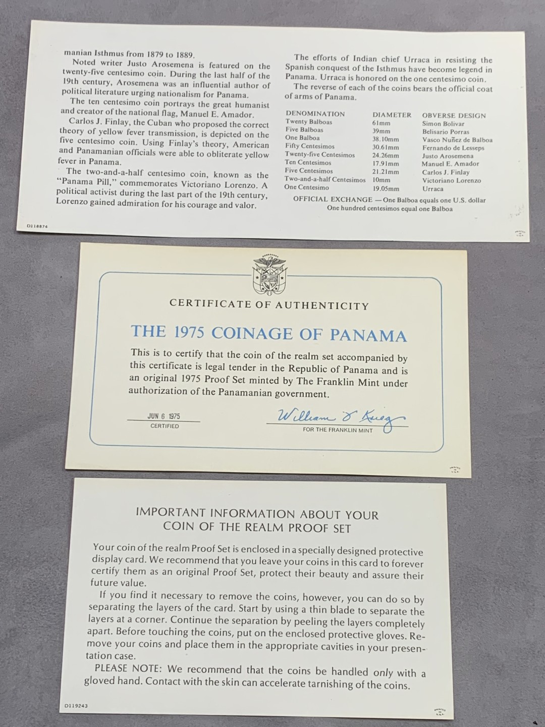 《竞宝斋》第151场-周日，周一，周四 3场 (全场包邮) 原盒 巴拿马1975年 九枚套精制币 1元26.73克/5元35.12克/20元129.59克都是92.5%银 这品种也是暴涨了