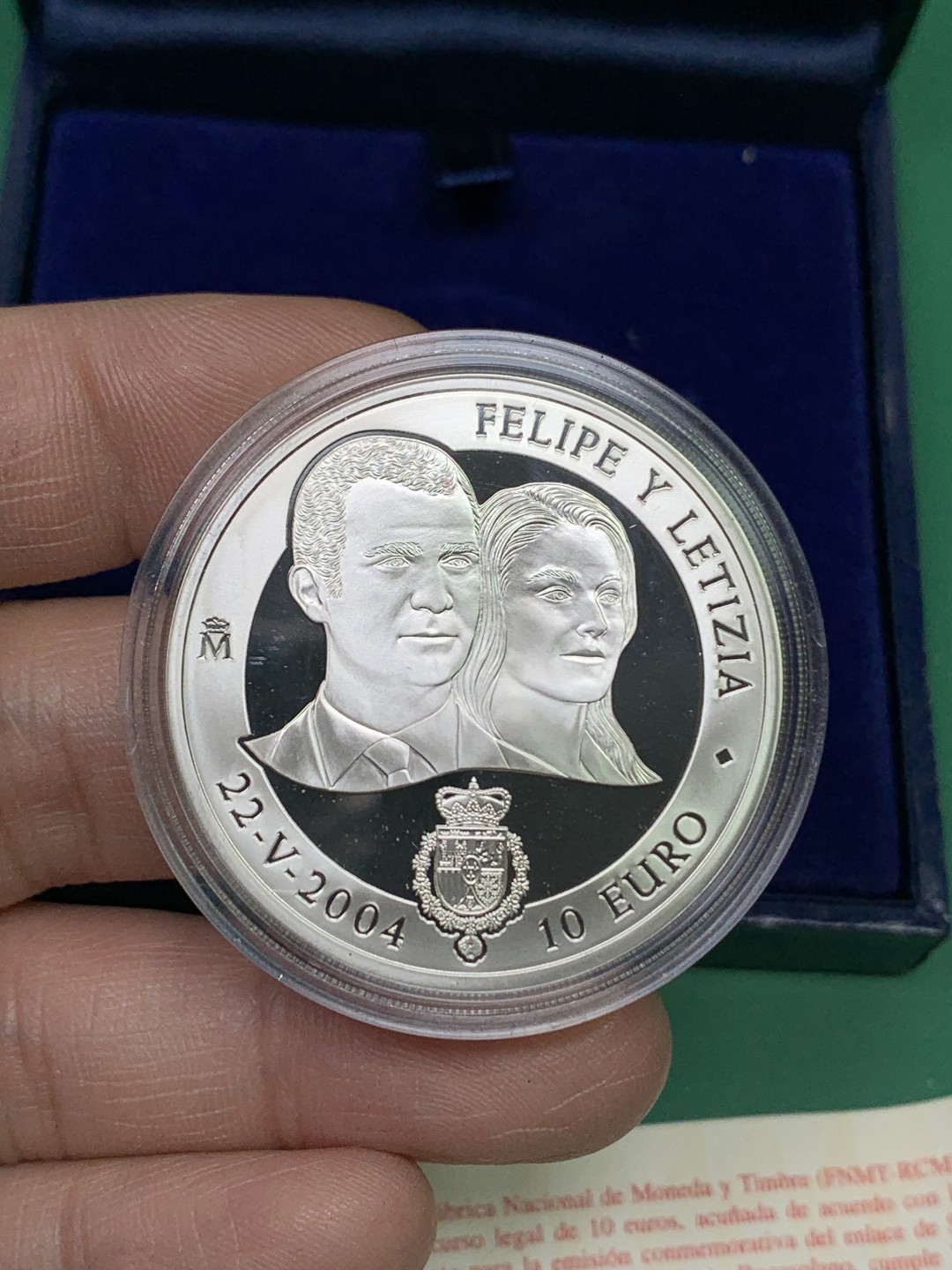 《竞宝斋》第151场-周日，周一，周四 3场 (全场包邮) 原盒 西班牙2004年 费利佩结婚纪念 10欧元精制大银币 27克 92.5%银