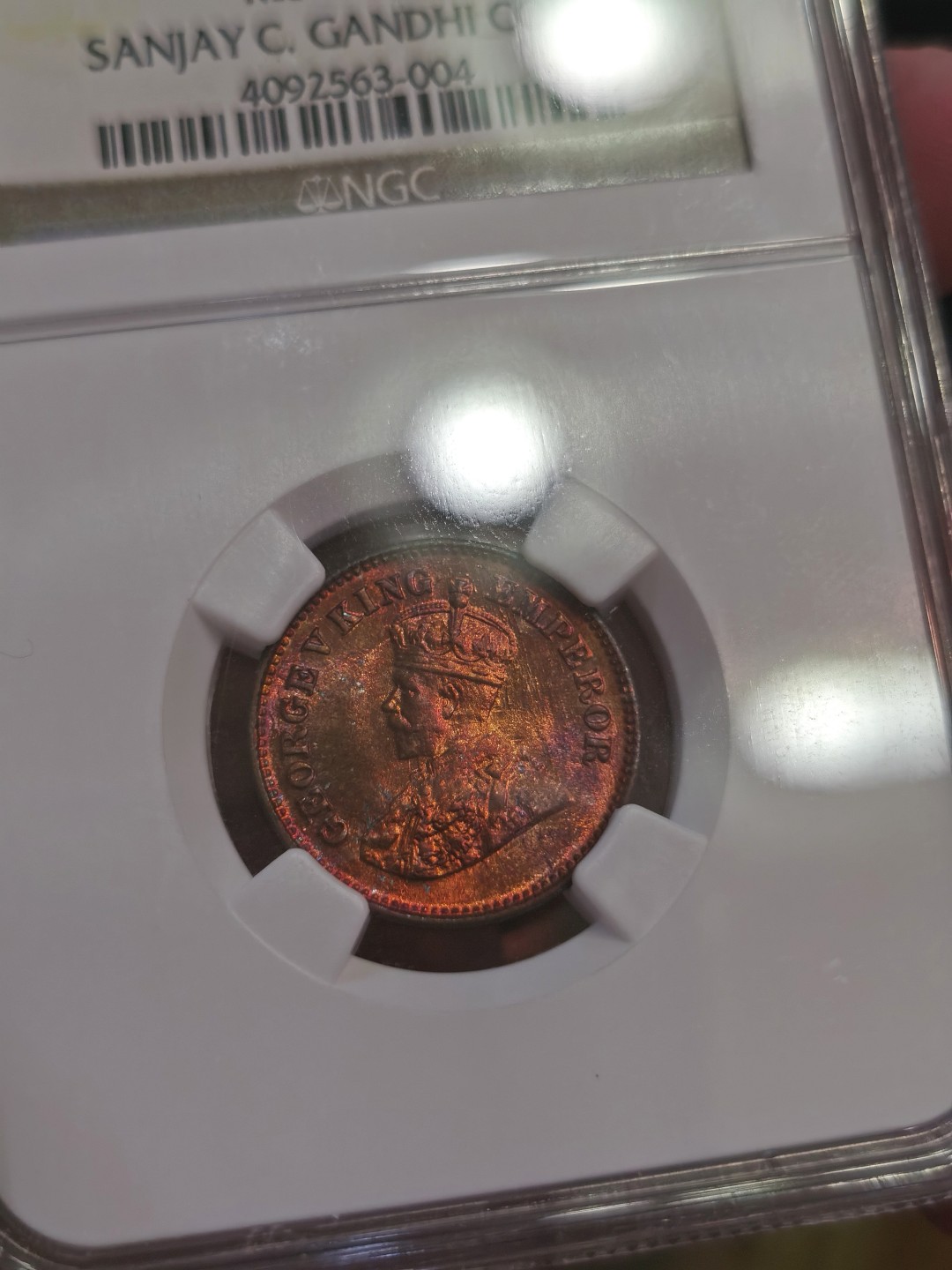 博洋堂世界钱币拍卖第022期（全场包邮） NGC MS65RB 英属印度1936年C版 乔治五世 1/2Pice铜币 顶级红铜光 名家旧藏