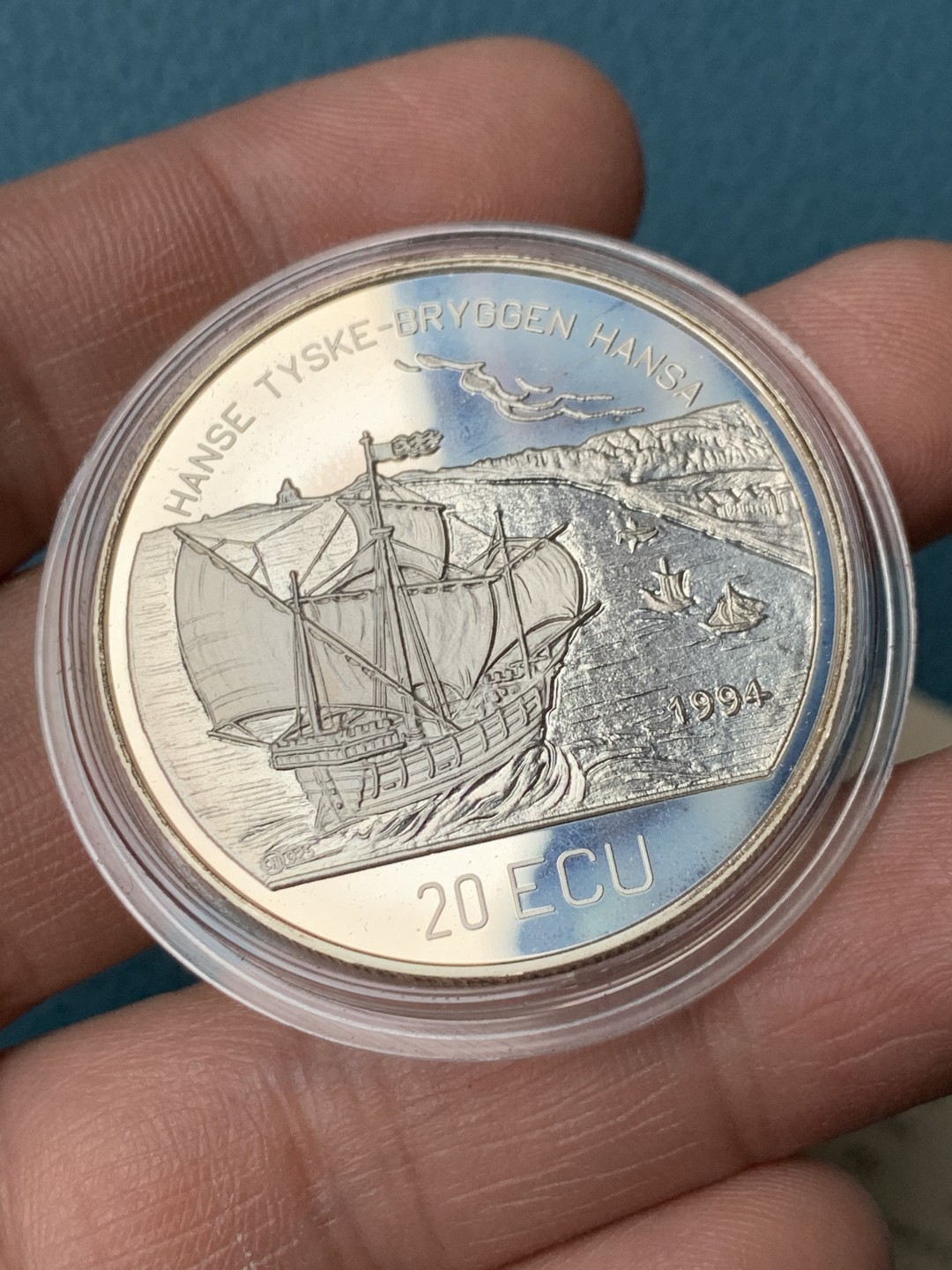 《竞宝斋》第151场-周日，周一，周四 3场 (全场包邮) 木盒 挪威1994年 大帆船20艾古 精制彩色大银币 非常稀少