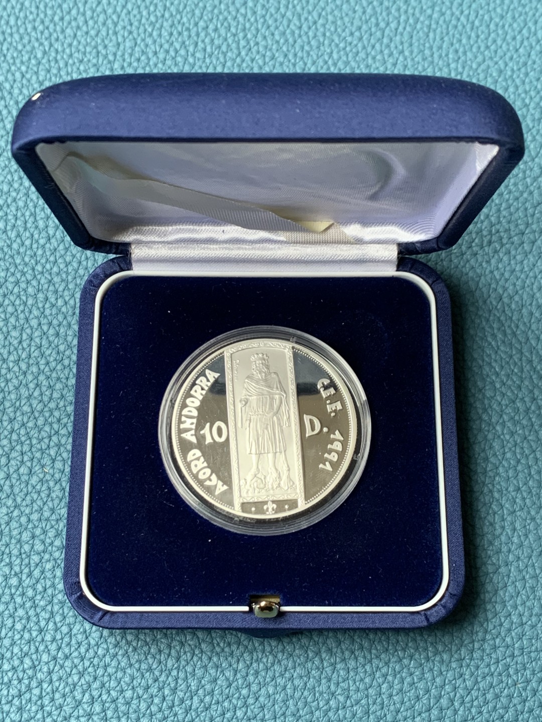 《竞宝斋》第151场-周日，周一，周四 3场 (全场包邮) 原盒 安道尔1991年 10第纳尔精制大银币