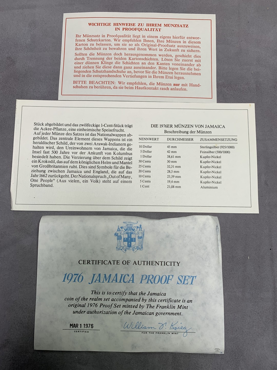 《竞宝斋》第151场-周日，周一，周四 3场 (全场包邮) 原盒 牙买加1976年 九枚套精制币 其中最大面值两枚都是银币