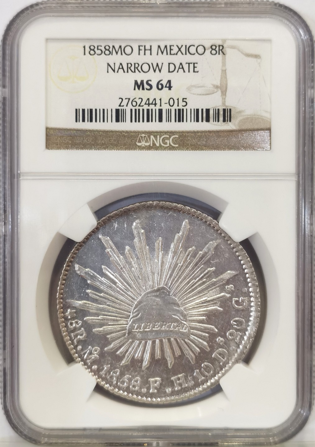 博洋堂世界钱币拍卖第022期（全场包邮） NGC MS64 墨西哥1858年MO FH版花边鹰洋 镜面感十足 N早期评级没给PL 但状态可PK所有PL鹰洋