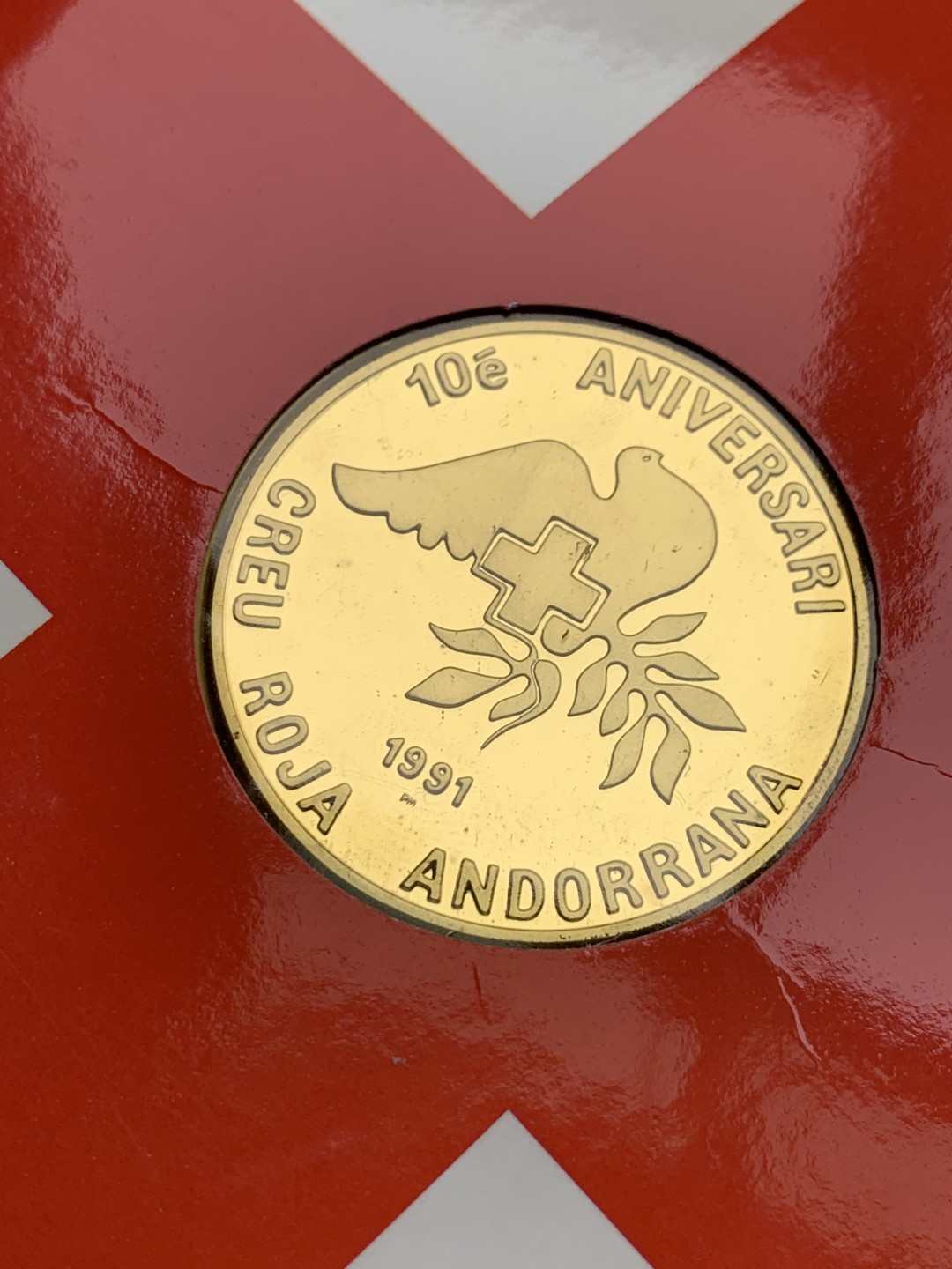 《竞宝斋》第151场-周日，周一，周四 3场 (全场包邮) 卡装 安道尔1991年 和平鸽25第纳尔大银币 28.28克 92.5%银