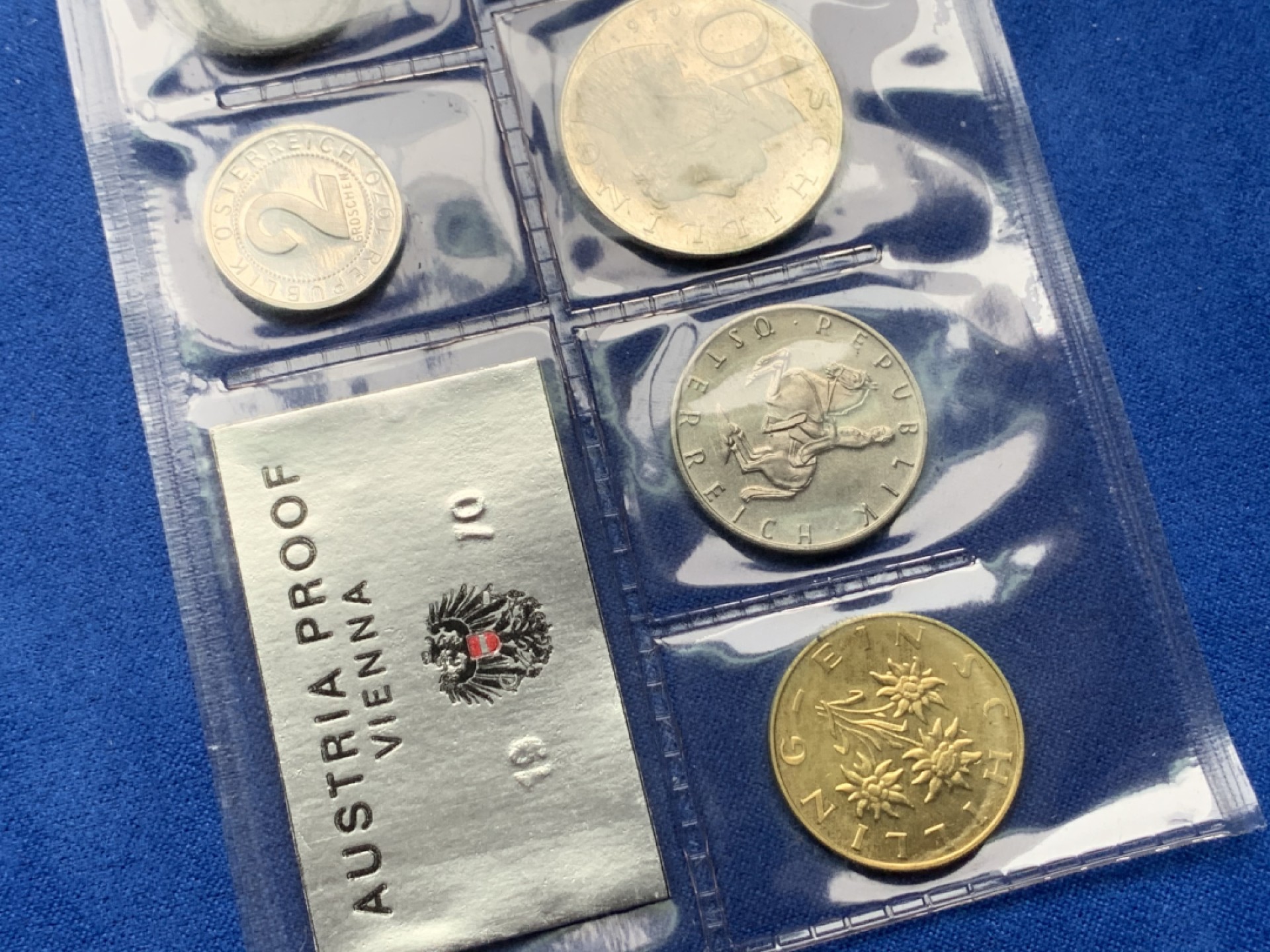 《竞宝斋》第151场-周日，周一，周四 3场 (全场包邮) 奥地利 1970年 九枚套 维也纳造币厂 精制套币 其中两枚大的25/50先令都是银币