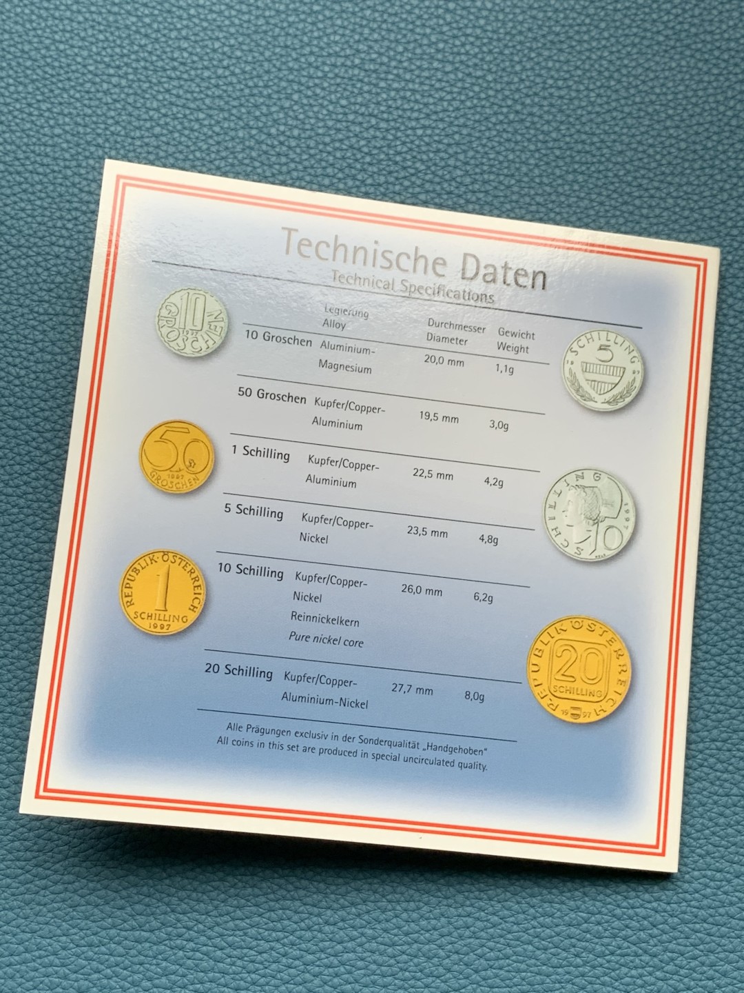 《竞宝斋》第151场-周日，周一，周四 3场 (全场包邮) 卡装 奥地利1997年 六枚不同面值 原厂封装