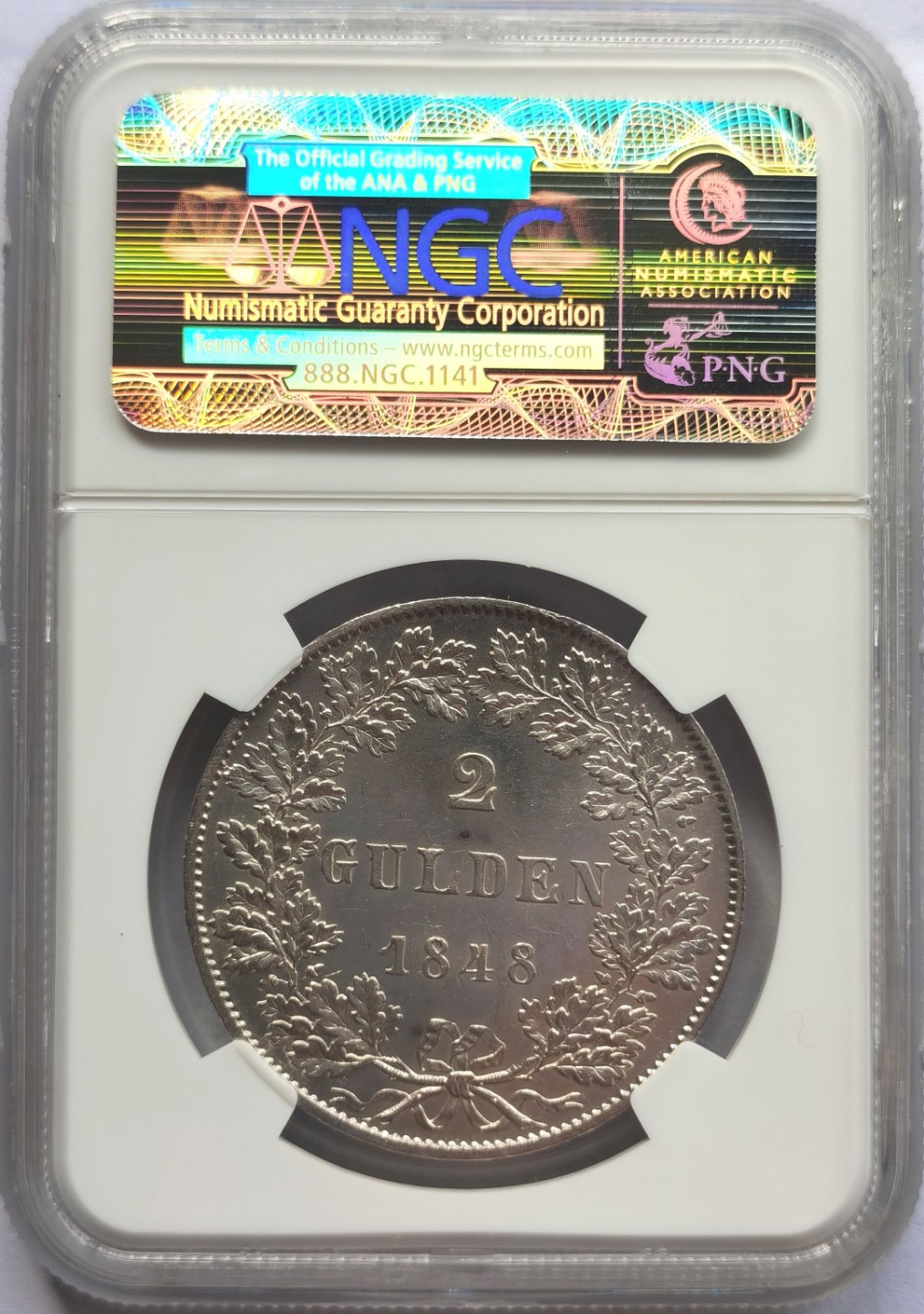 博洋堂世界钱币拍卖第022期（全场包邮） NGC MS63 1848年德国法兰克福2古尔登大银币 少见年份 NGC冠军分
