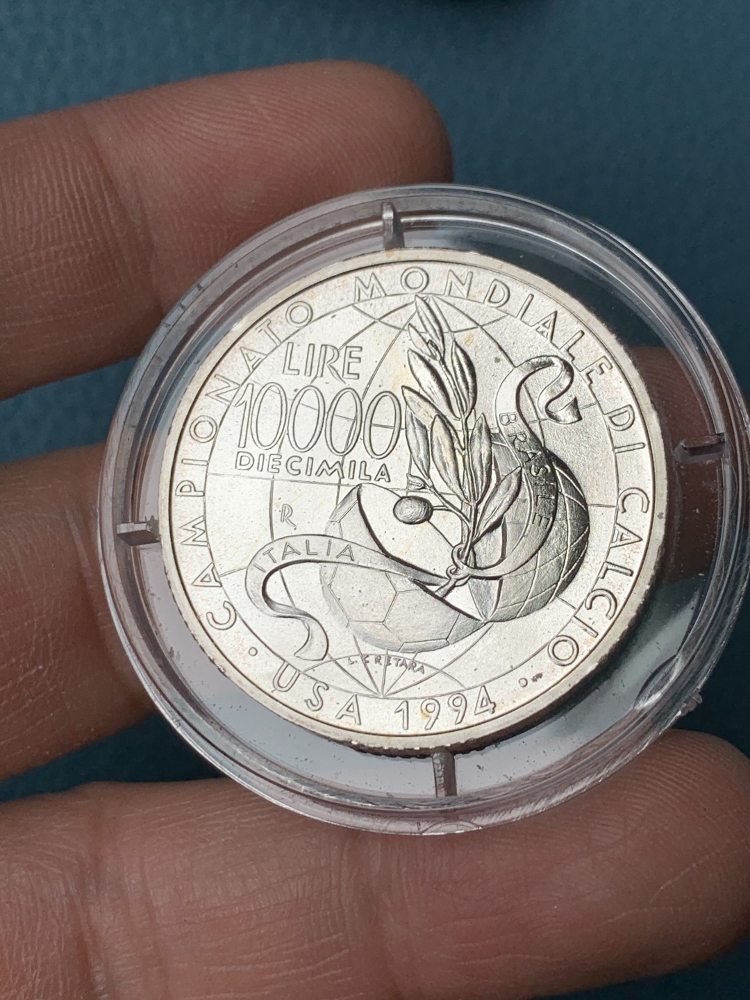 《竞宝斋》第151场-周日，周一，周四 3场 (全场包邮) 原盒 意大利1994年 世界杯10000里拉大银币