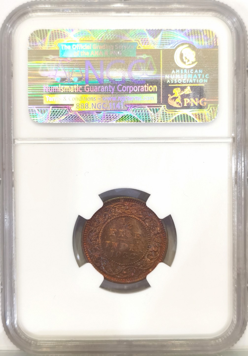 博洋堂世界钱币拍卖第022期（全场包邮） NGC MS65RB 英属印度1936年C版 乔治五世 1/2Pice铜币 顶级红铜光 名家旧藏