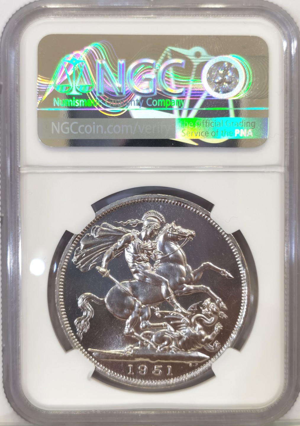 博洋堂世界钱币拍卖第022期（全场包邮） NGC PL63 英国1951年乔治六世1克朗镍马剑