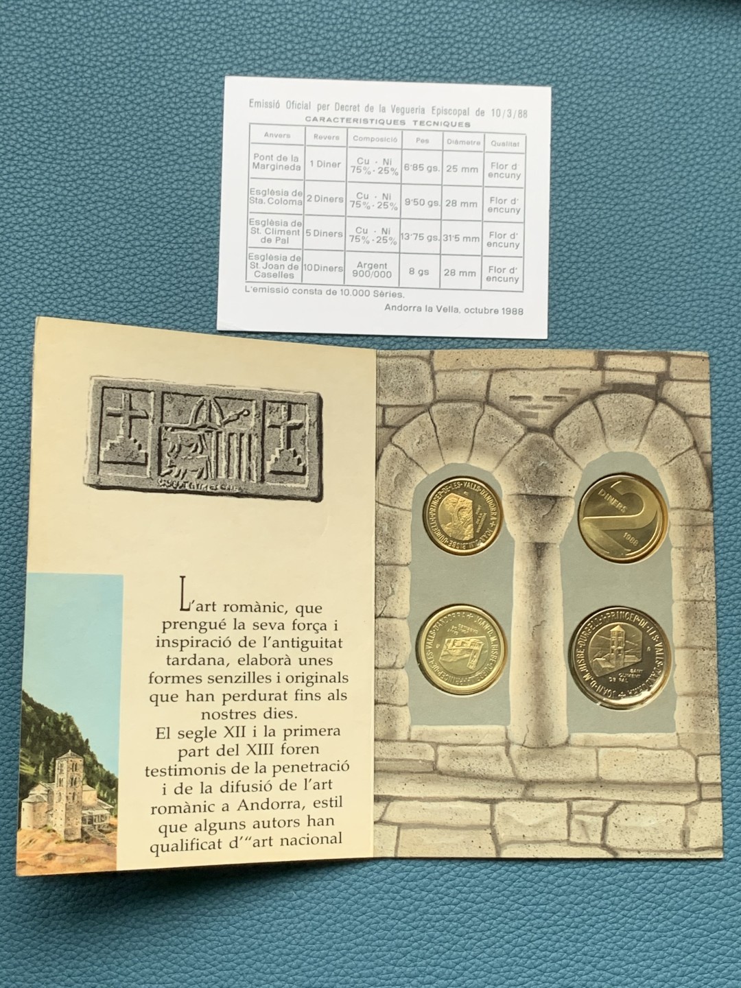 《竞宝斋》第151场-周日，周一，周四 3场 (全场包邮) 卡装 安道尔1988年 1/2/5/10第纳尔 四枚套硬币 其中最大枚是银币 8克 90%银 发行量只有一万套