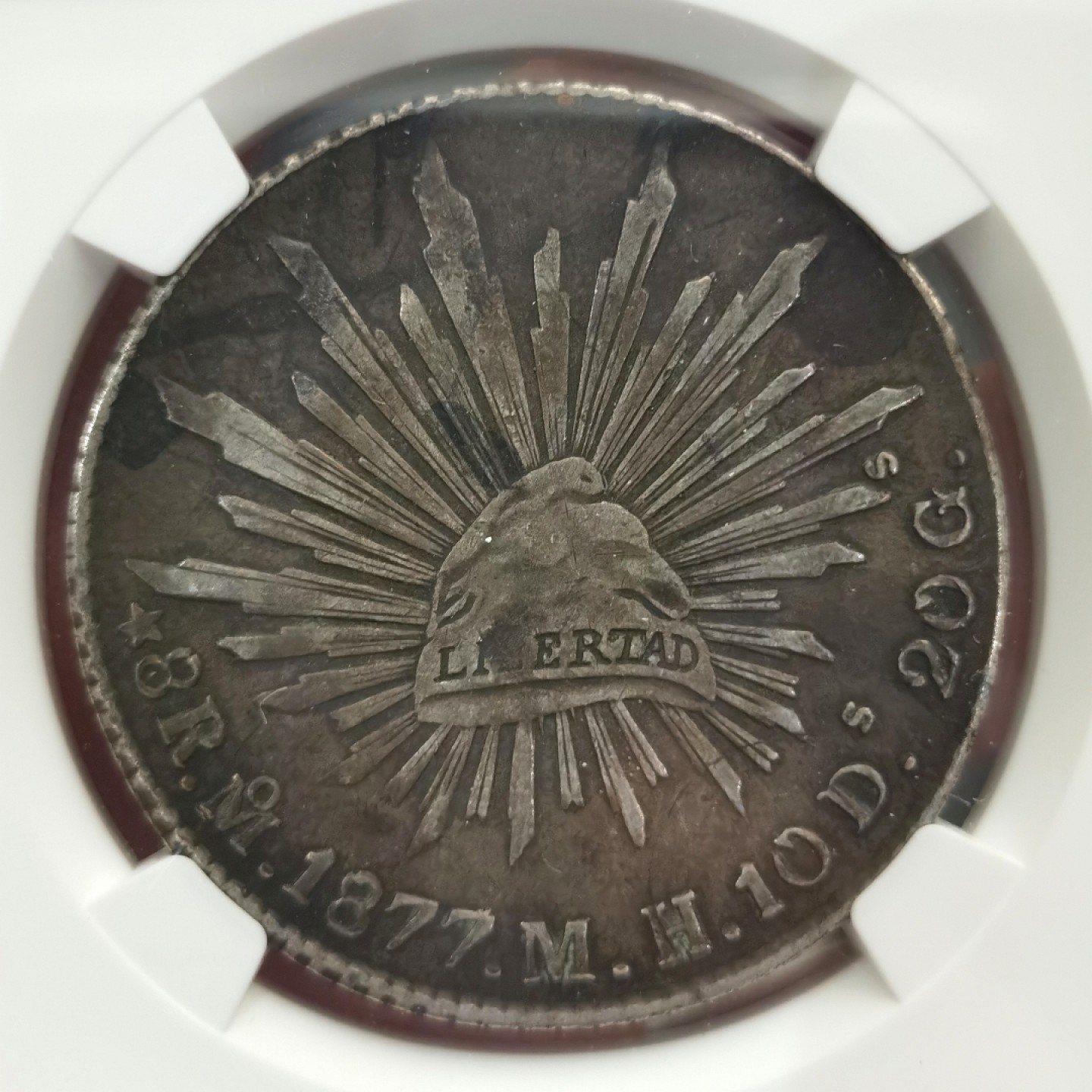 博洋堂世界钱币拍卖第022期（全场包邮） NGC XF 墨西哥1877年MO MH版花边鹰洋 原味黑彩 状态一流