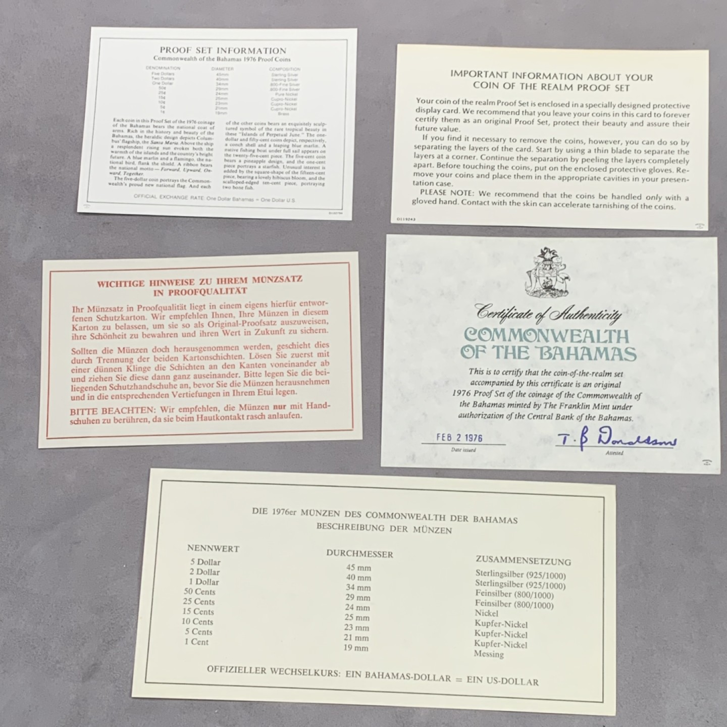 《竞宝斋》第151场-周日，周一，周四 3场 (全场包邮) 原盒 巴哈马1976年 九枚套精制币 其中50分/1元/2元/5元都是银币