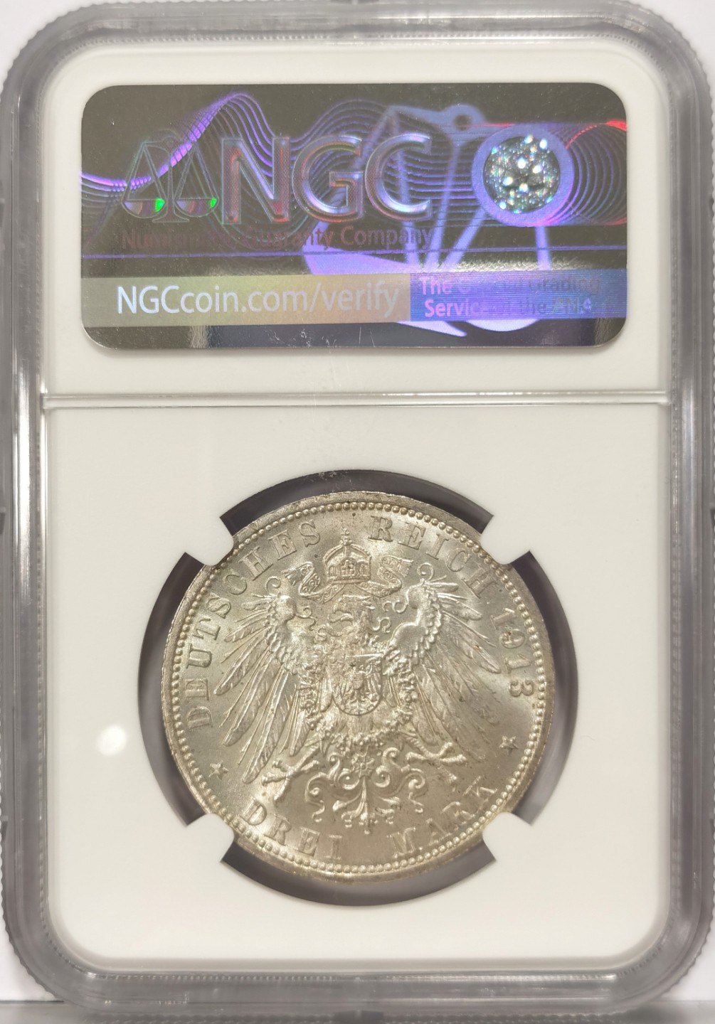 博洋堂世界钱币拍卖第022期（全场包邮） NGC MS64 1913年德国普鲁士威廉二世在位25周年纪念3马克银币