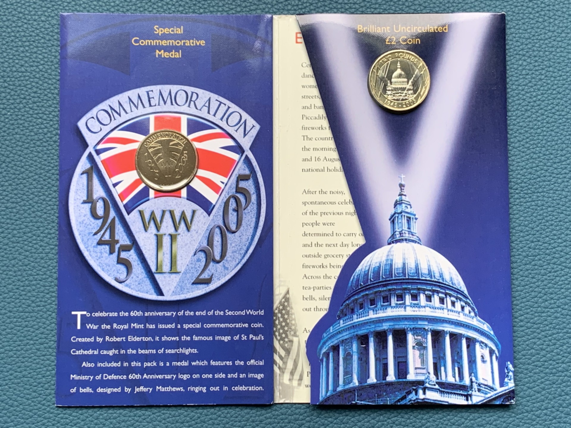 《竞宝斋》第151场-周日，周一，周四 3场 (全场包邮) 卡装 英国 2005年 纪念二战结束六十周年 2镑 原厂封装