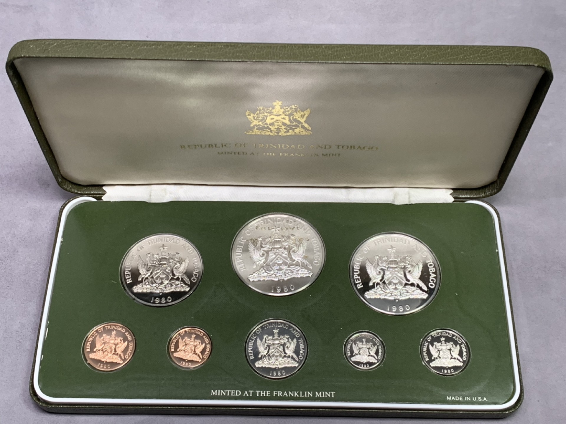 《竞宝斋》第151场-周日，周一，周四 3场 (全场包邮) 原盒 特立尼牙和多巴哥 1980年八枚套 其中最大两枚5元和10元都是银币