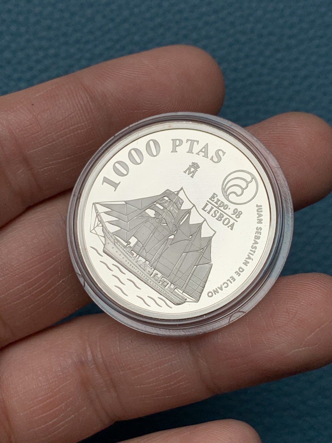 《竞宝斋》第151场-周日，周一，周四 3场 (全场包邮) 木盒证书 西班牙1998年 大帆船1000比塞塔精制银币