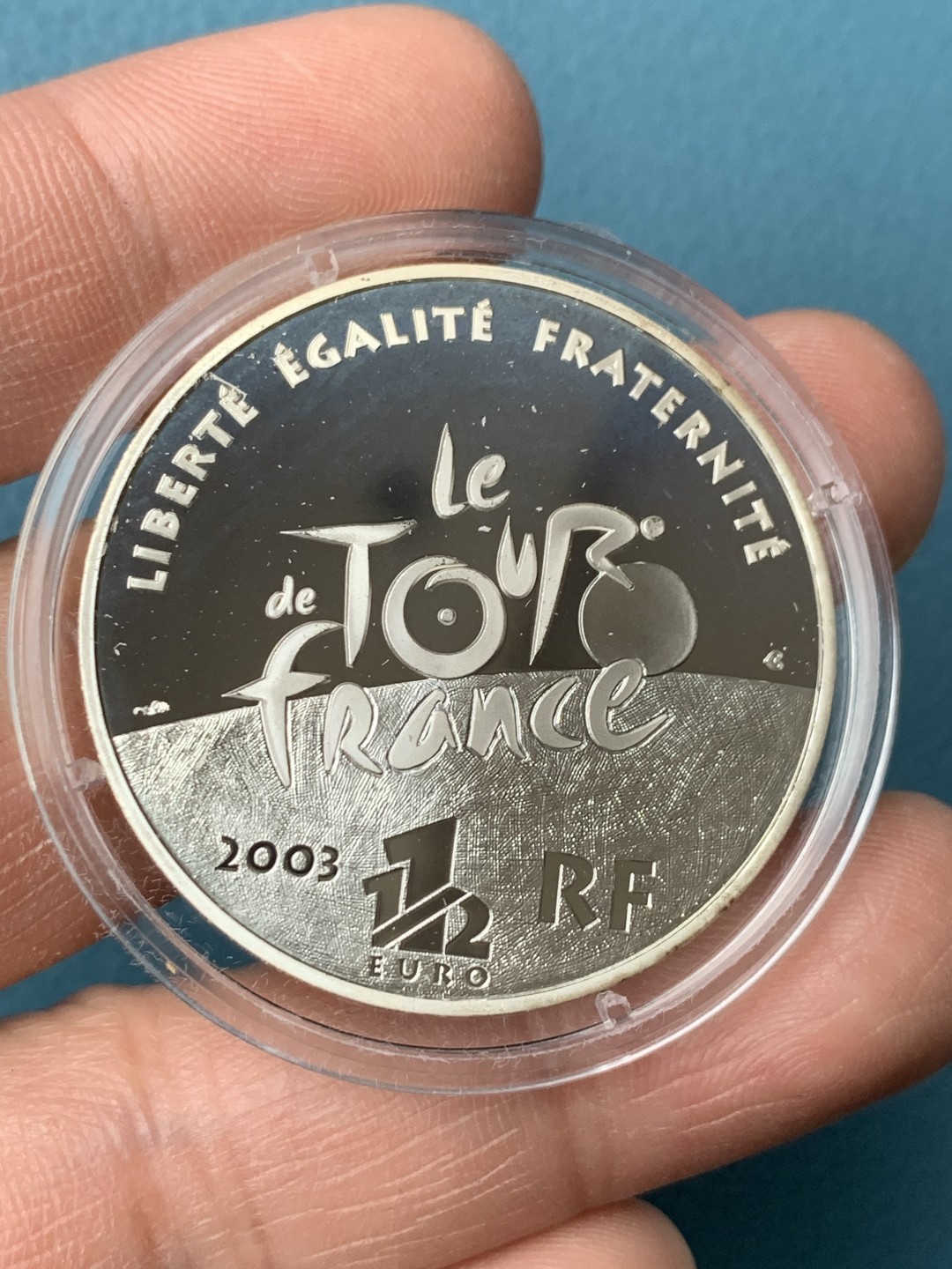 《竞宝斋》第151场-周日，周一，周四 3场 (全场包邮) 原盒证书 法国2003年 自行车赛 1 1/2法郎精制大银币