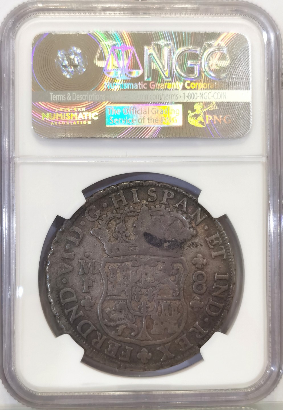 博洋堂世界钱币拍卖第022期（全场包邮） NGC F15 莫桑比克加盖墨西哥地球双柱银币“MR”戳记 非常罕见 热门加盖