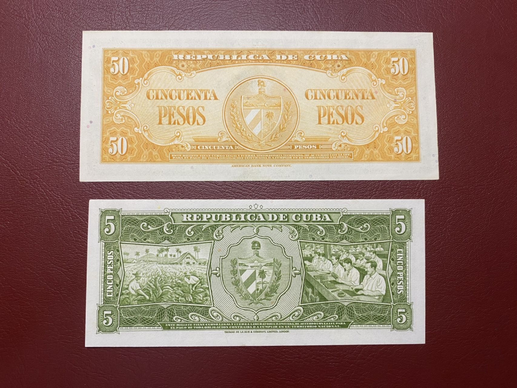 🌼甜小邱世界纸币收藏💐第61期🐇🌼 全新UNC 古巴 纸币两张 5比索 1960 50比索 1958