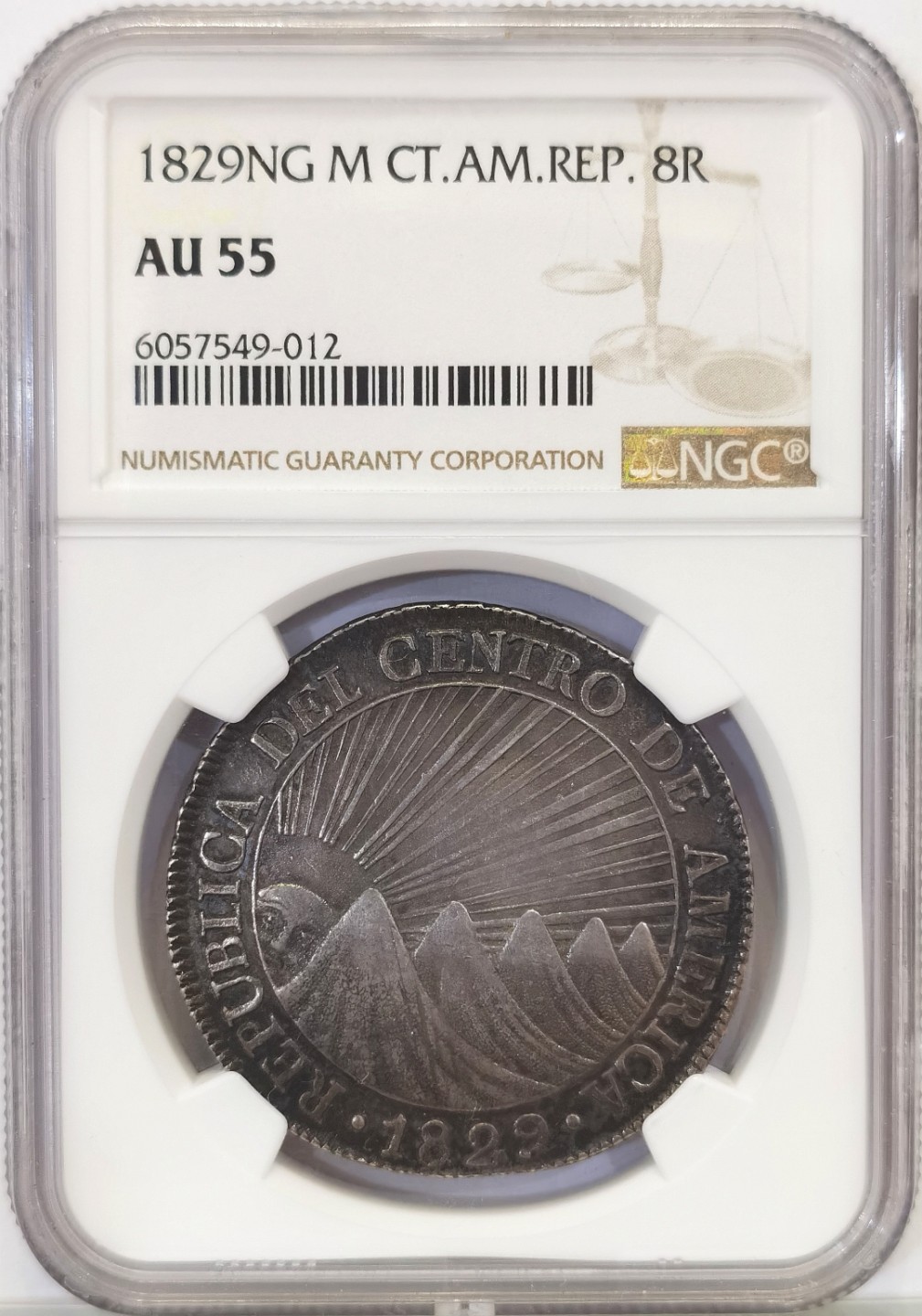 博洋堂世界钱币拍卖第022期（全场包邮） NGC AU55 中美洲危地马拉1829年太阳脸小树大银币 8里亚尔 原味包浆  收藏热门