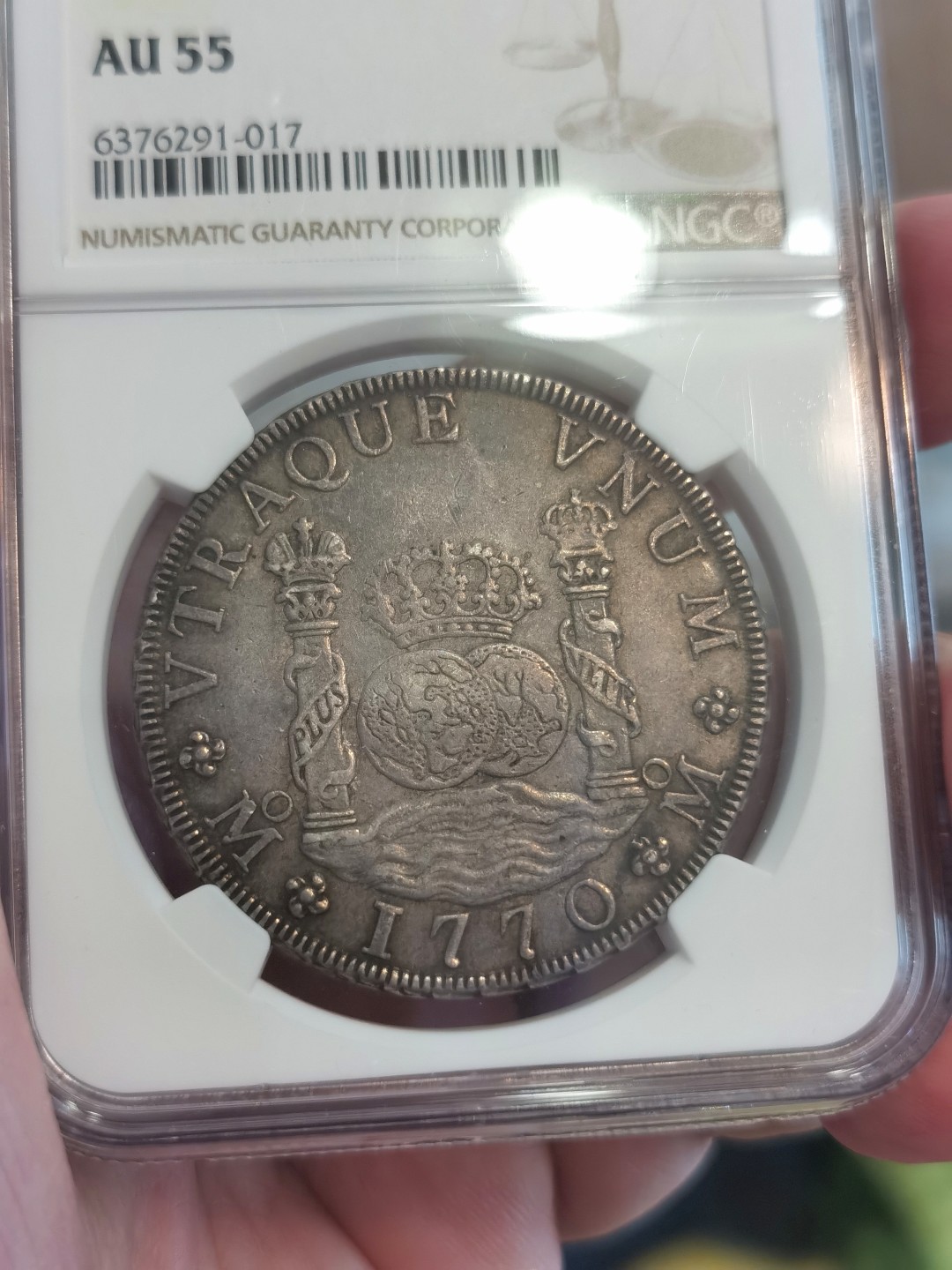 博洋堂世界钱币拍卖第022期（全场包邮） NGC AU55 墨西哥地球双柱 1770 8里亚尔 双面黑五彩包浆 深打 一步到位