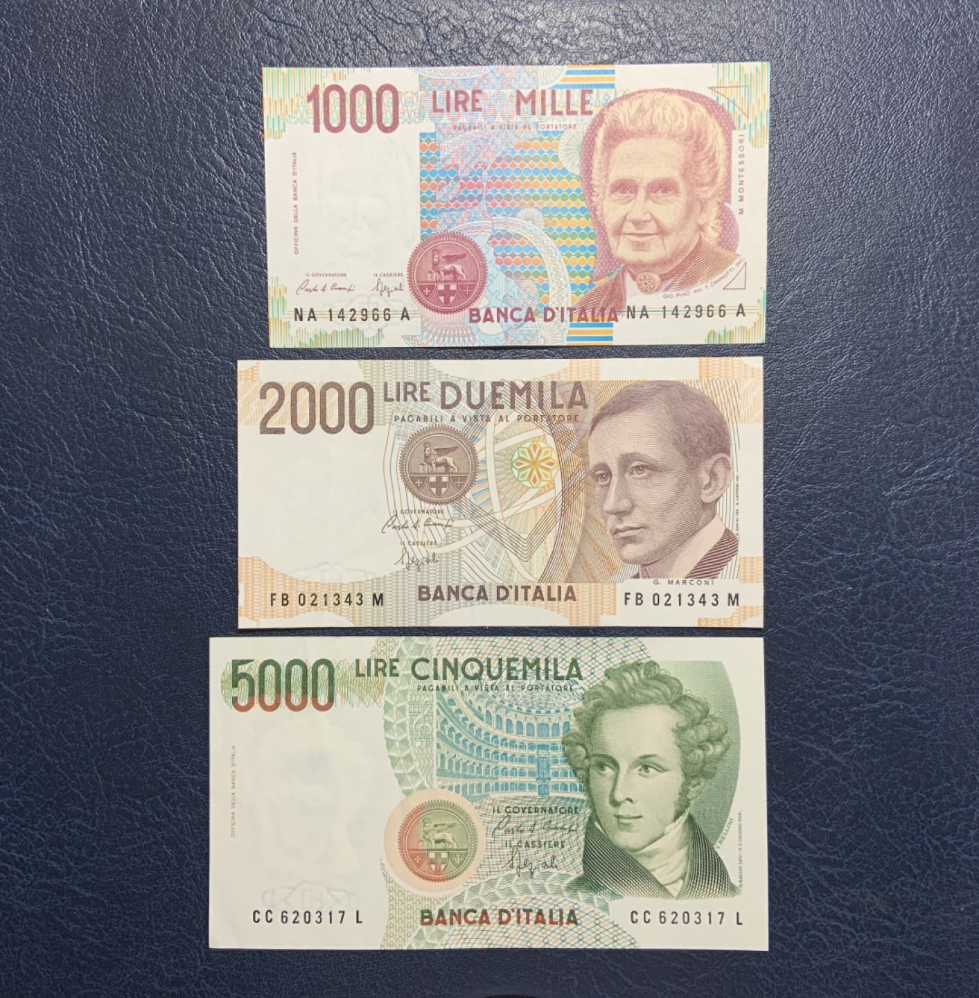 收藏联盟Quantum Auction 第248期拍卖 意大利1985-90年1000，2000和5000里拉 品相AU- 1000为unc 