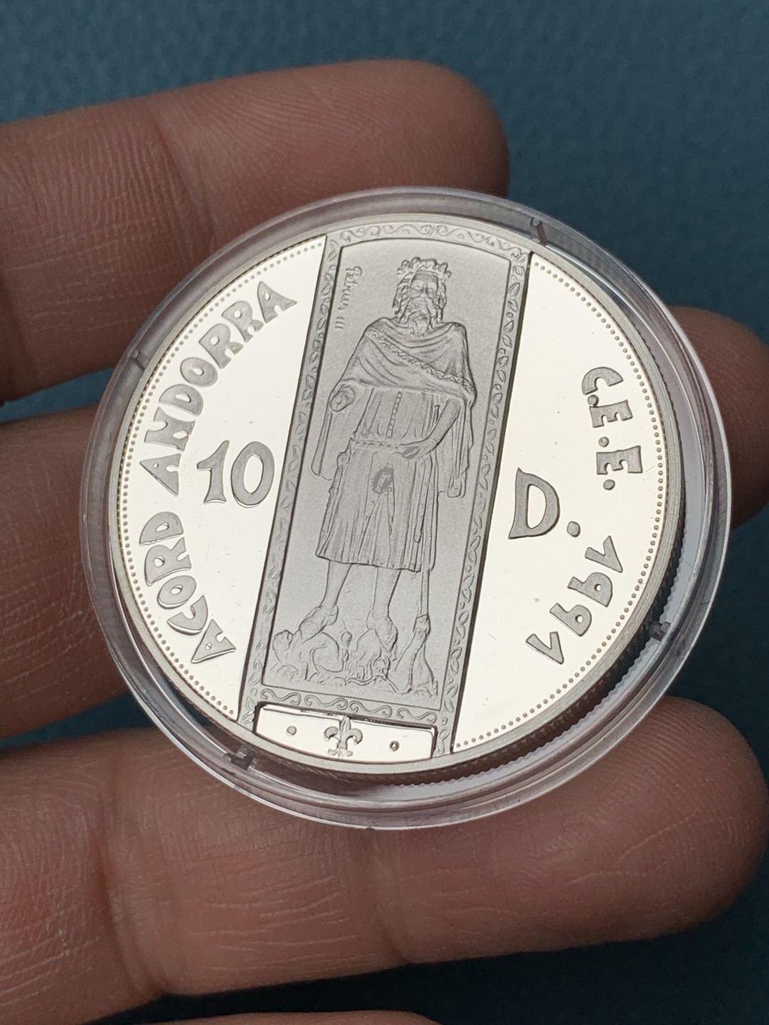 《竞宝斋》第151场-周日，周一，周四 3场 (全场包邮) 原盒 安道尔1991年 10第纳尔精制大银币