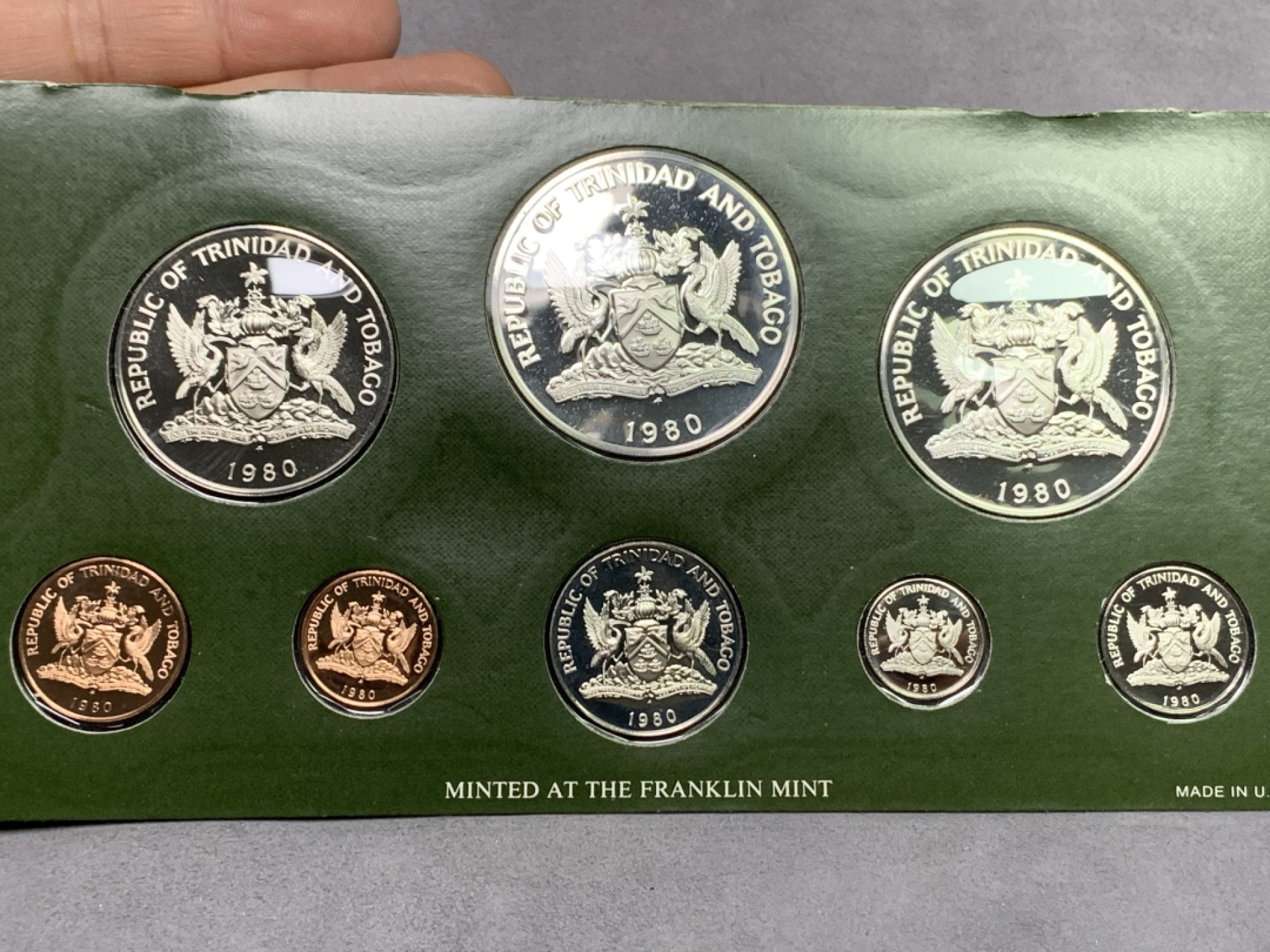 《竞宝斋》第151场-周日，周一，周四 3场 (全场包邮) 原盒 特立尼牙和多巴哥 1980年八枚套 其中最大两枚5元和10元都是银币