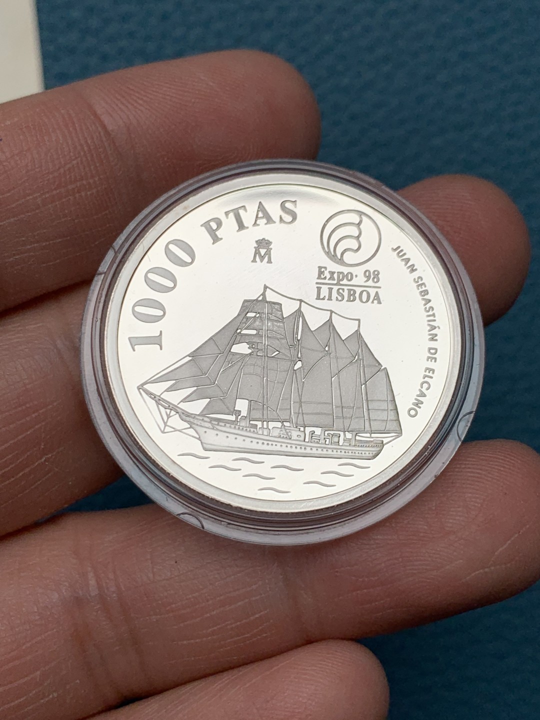 《竞宝斋》第151场-周日，周一，周四 3场 (全场包邮) 木盒证书 西班牙1998年 大帆船1000比塞塔精制银币