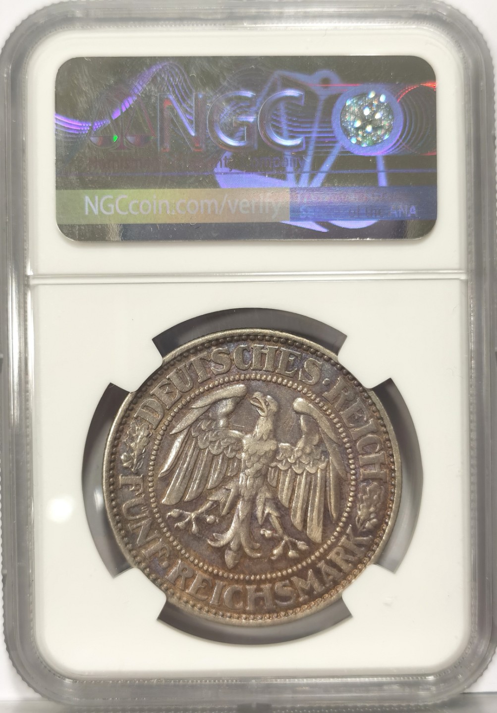 博洋堂世界钱币拍卖第022期（全场包邮） NGC AU55 1928年D德国魏玛共和国橡树5马克银币，不用多说，经典