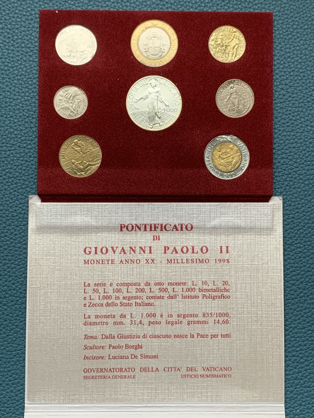 《竞宝斋》第151场-周日，周一，周四 3场 (全场包邮) 卡装 梵蒂冈1998年  八枚套 千禧年纪念 其中500+1000里拉都是银币 BU品